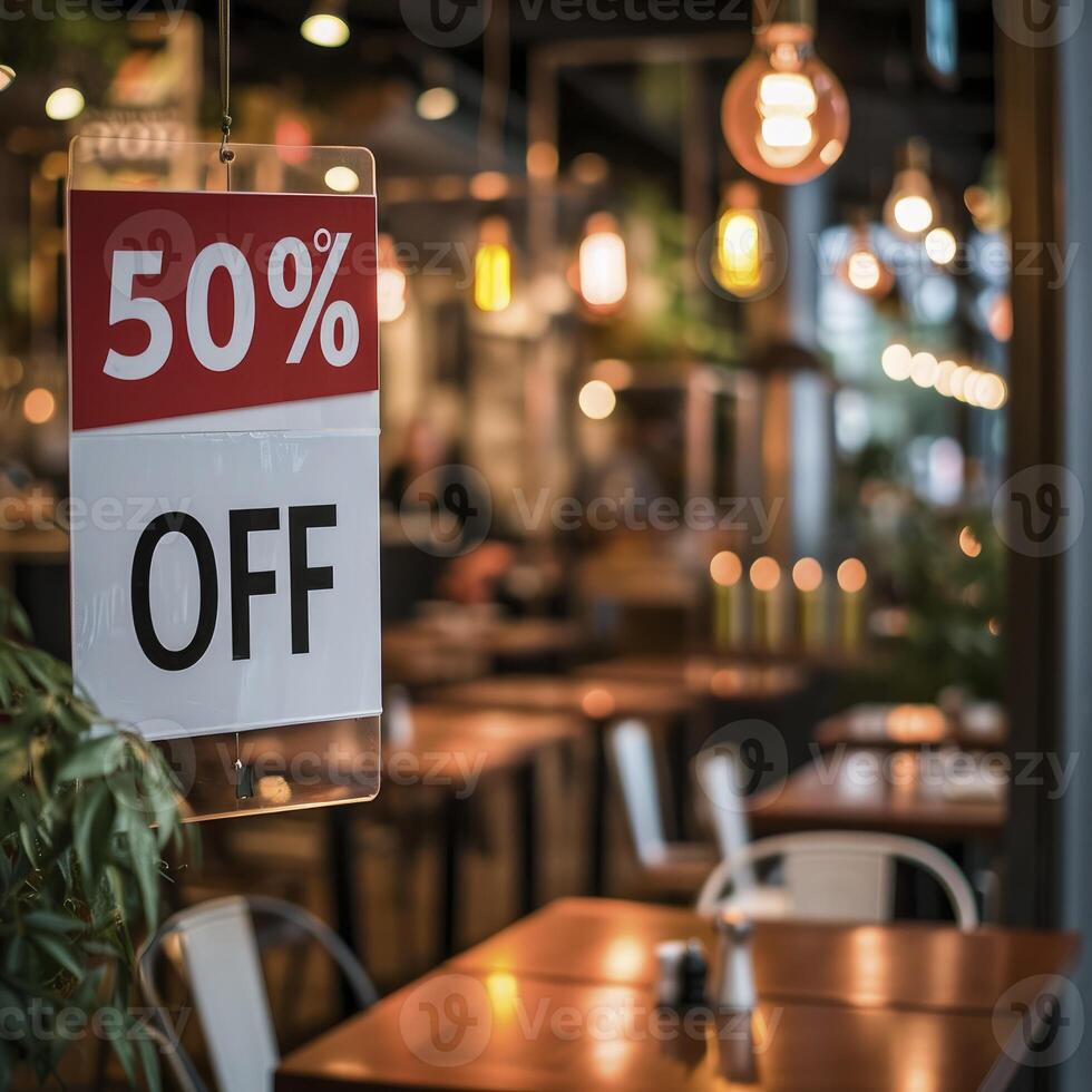 ai gerado placa com a texto 50. fora às a restaurante foto