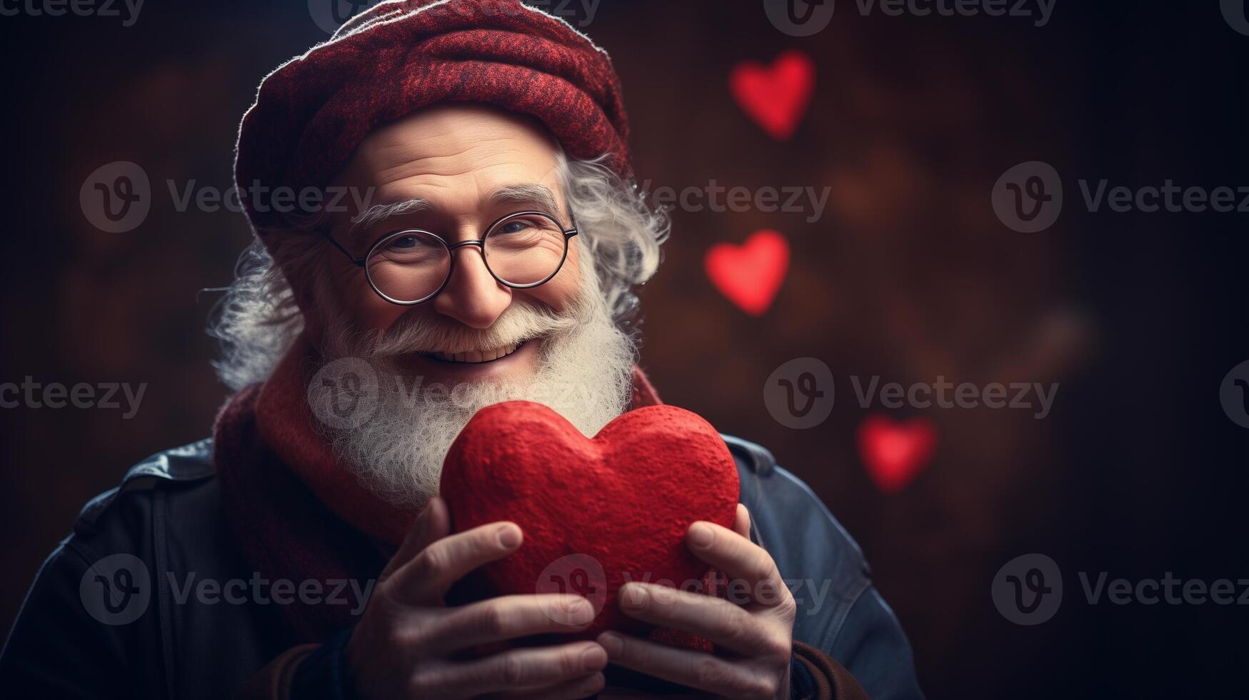 ai gerado velho homem segurando coração símbolo namorados dia presente. amor e romântico emoção conceito. foto