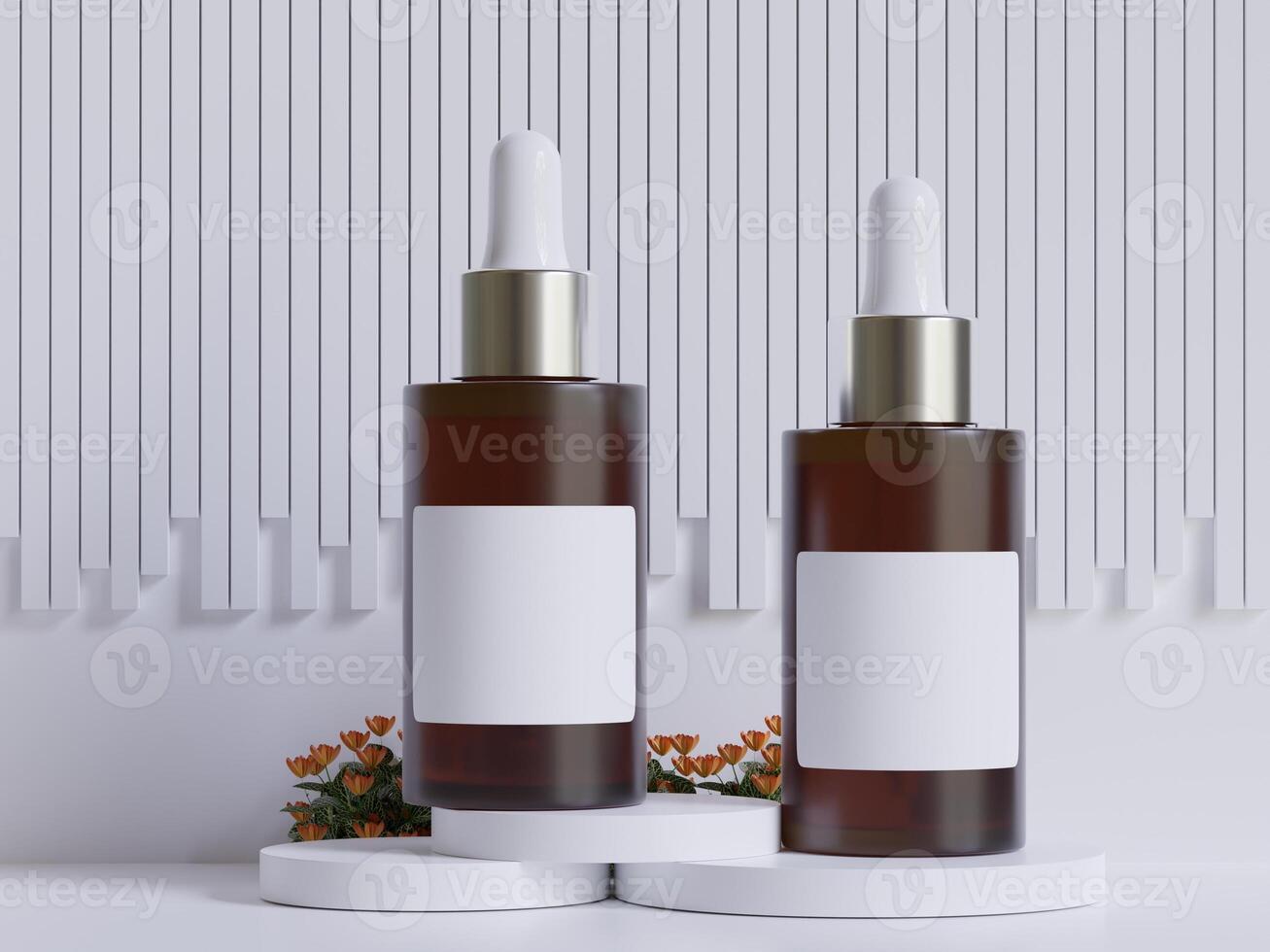 realista Cosmético embalagem, beleza produtos recipiente definir, plástico garrafa ilustração em branco. spray garrafa, creme tubo e jarra brincar coleção em a pódio 3d. Claro spa higiene objeto foto