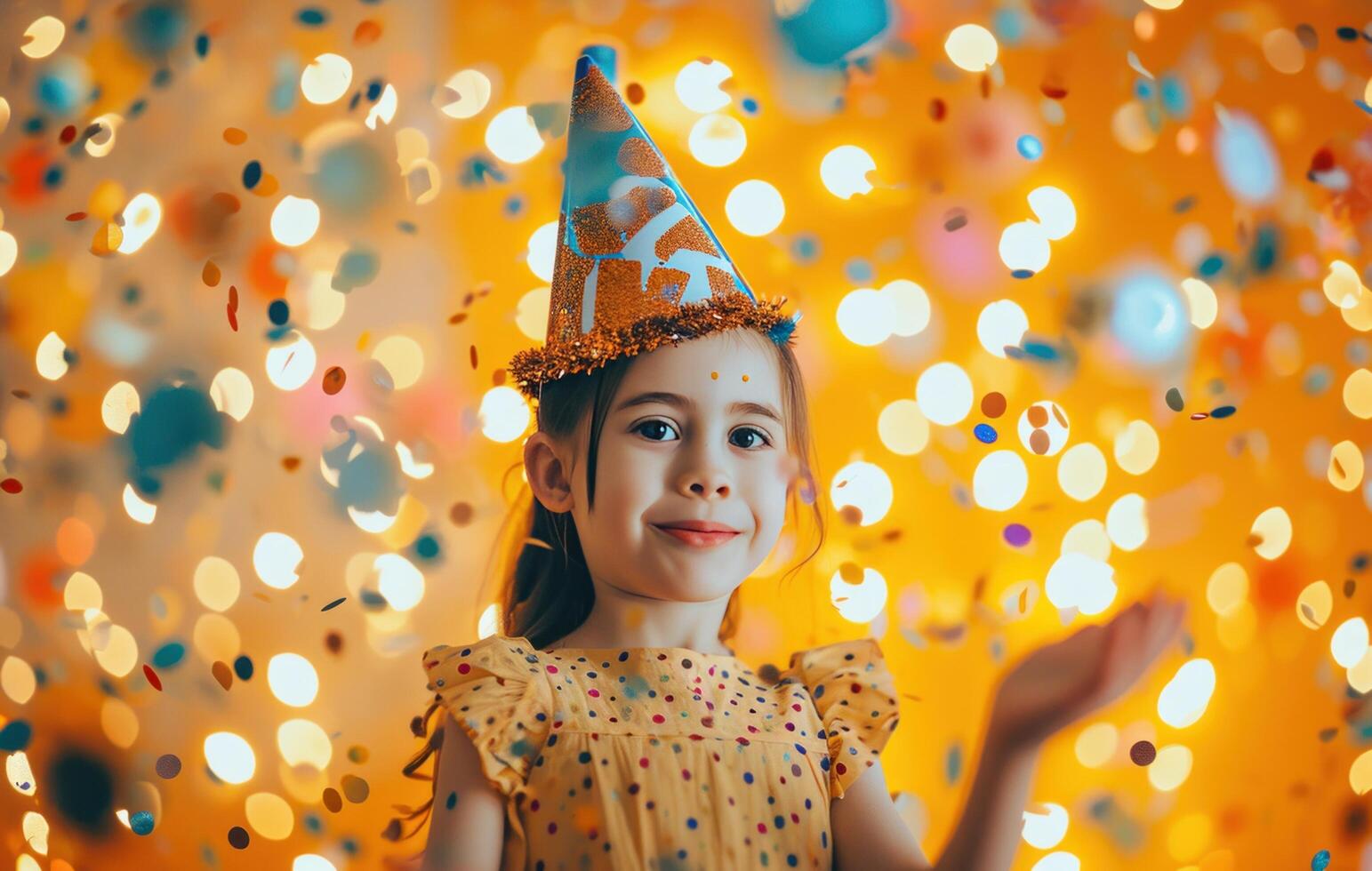 ai gerado uma menina vestindo uma festa chapéu foto