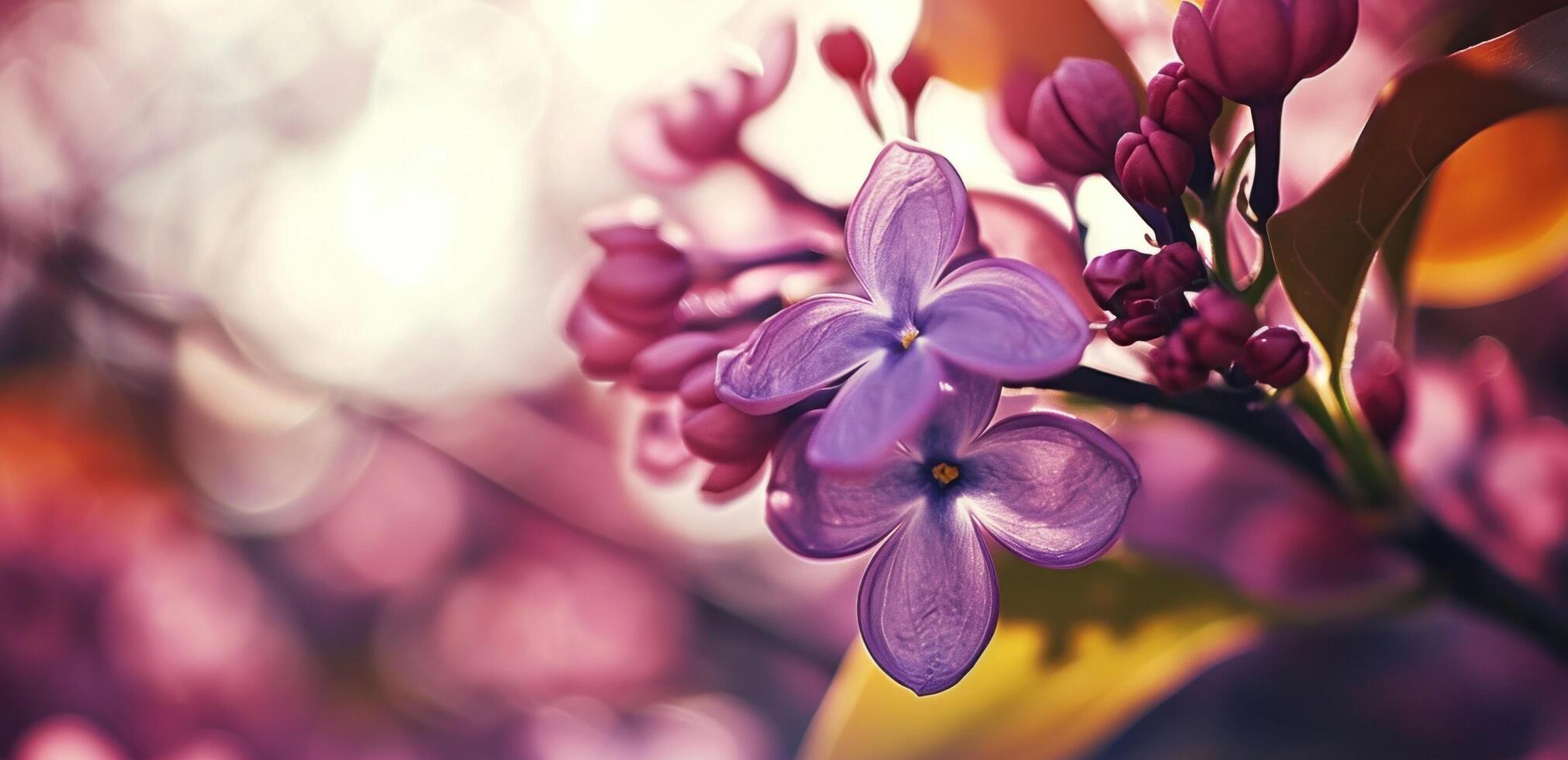 ai gerado uma solteiro roxa lilás flor é sentado baixa foto