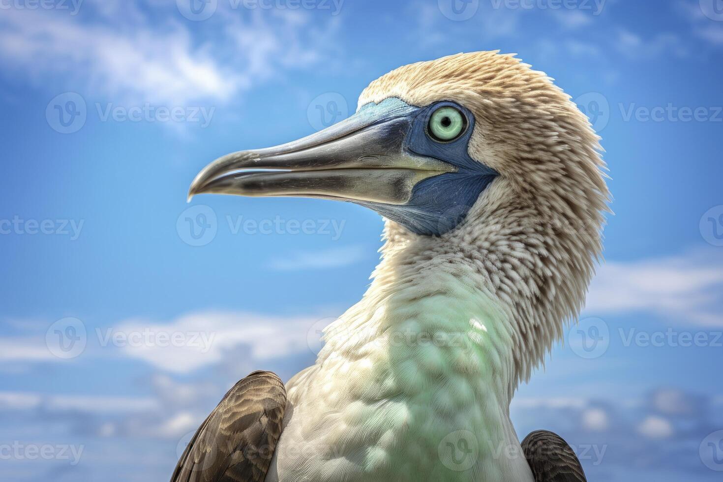 ai gerado a raro de pés azuis booby descansos em a de praia. ai gerado foto