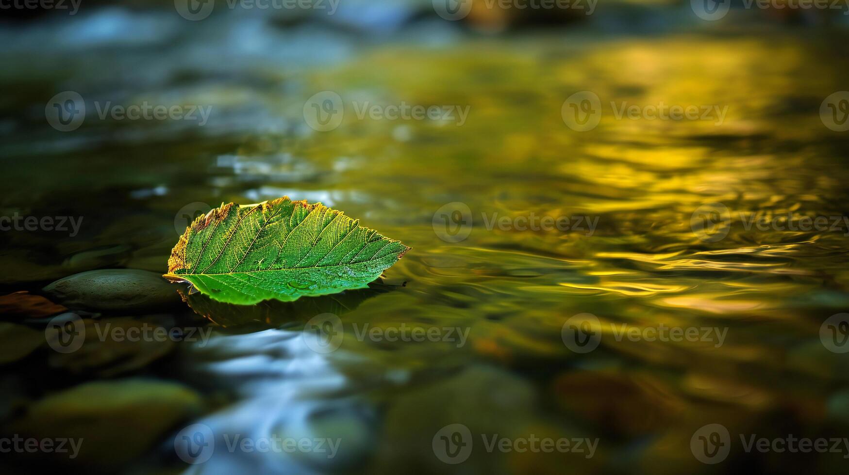 ai gerado uma folha flutuando dentro uma corrente do água foto