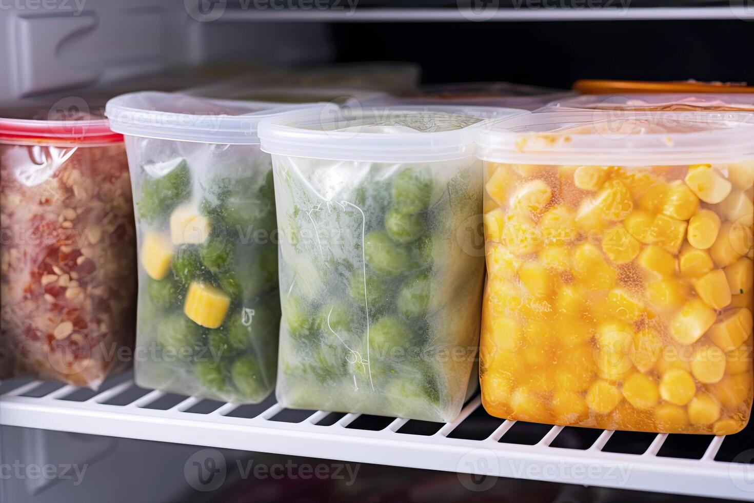 ai gerado congeladas Comida dentro a congelador. congeladas legumes. ai gerado foto