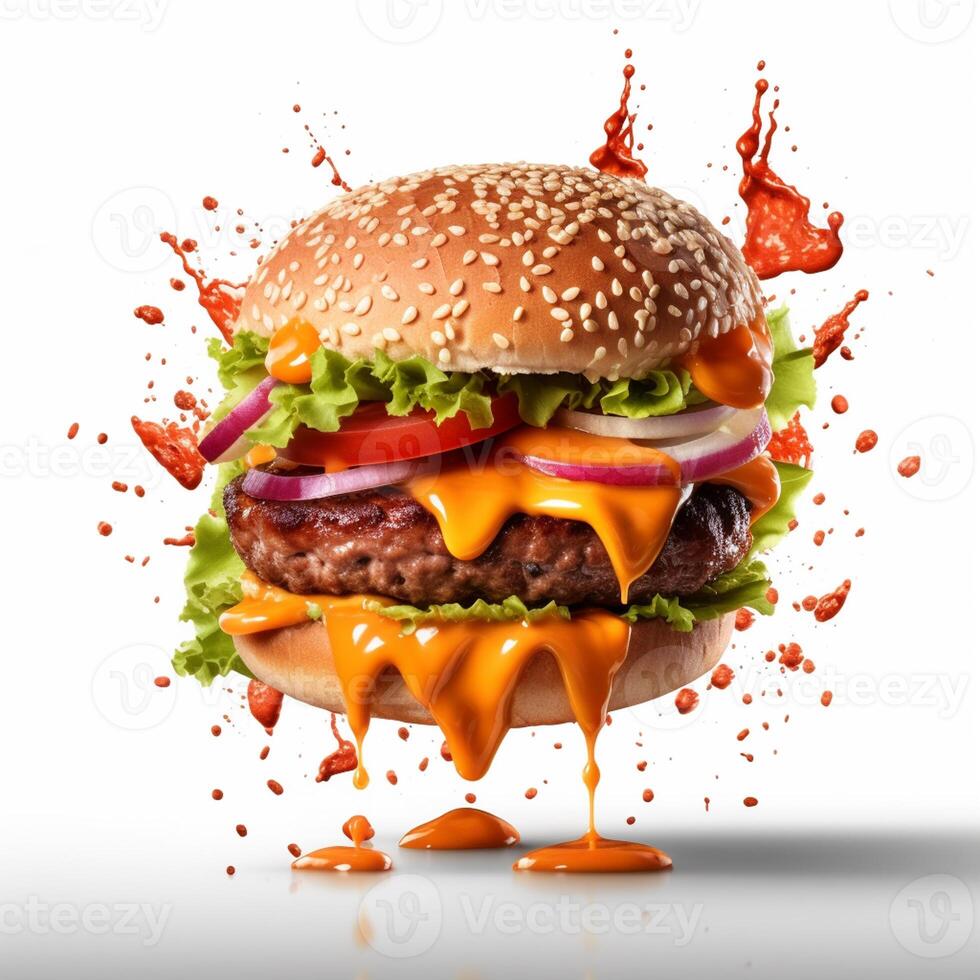 ai gerado Comida para velozes Comida dentro Formato do delicioso quente caseiro hamburguer com carne costeleta e legumes foto