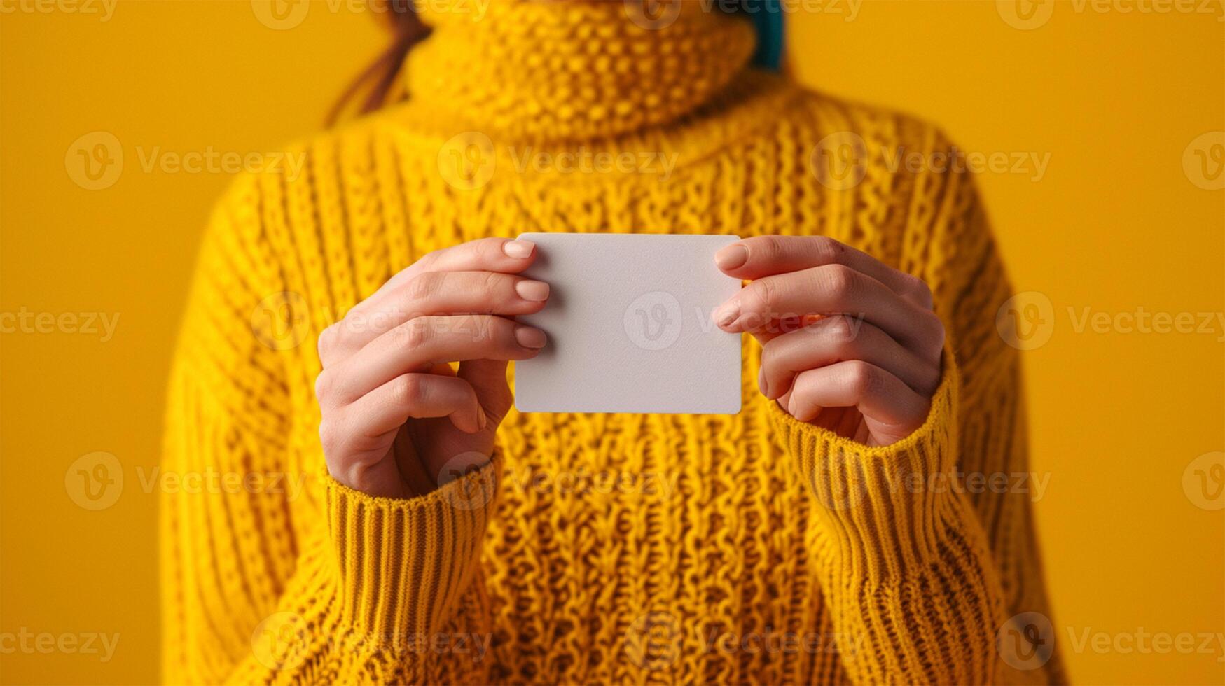 ai gerado cortada tiro do empresária segurando em branco o negócio cartão foto