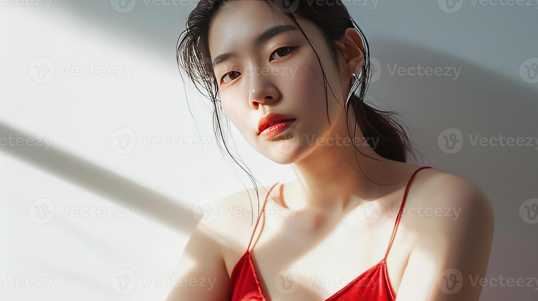 ai gerado lindo coreano menina modelo, Cosmético modelo foto