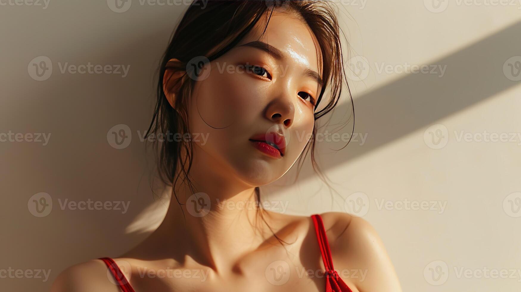 ai gerado lindo coreano menina modelo, Cosmético modelo foto