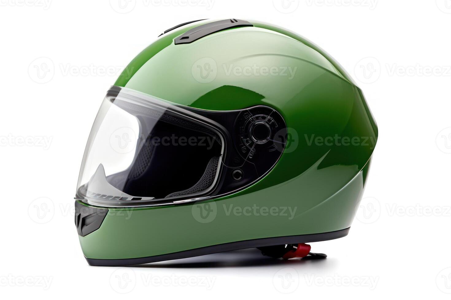 ai gerado uma verde motocicleta capacete em branco fundo foto