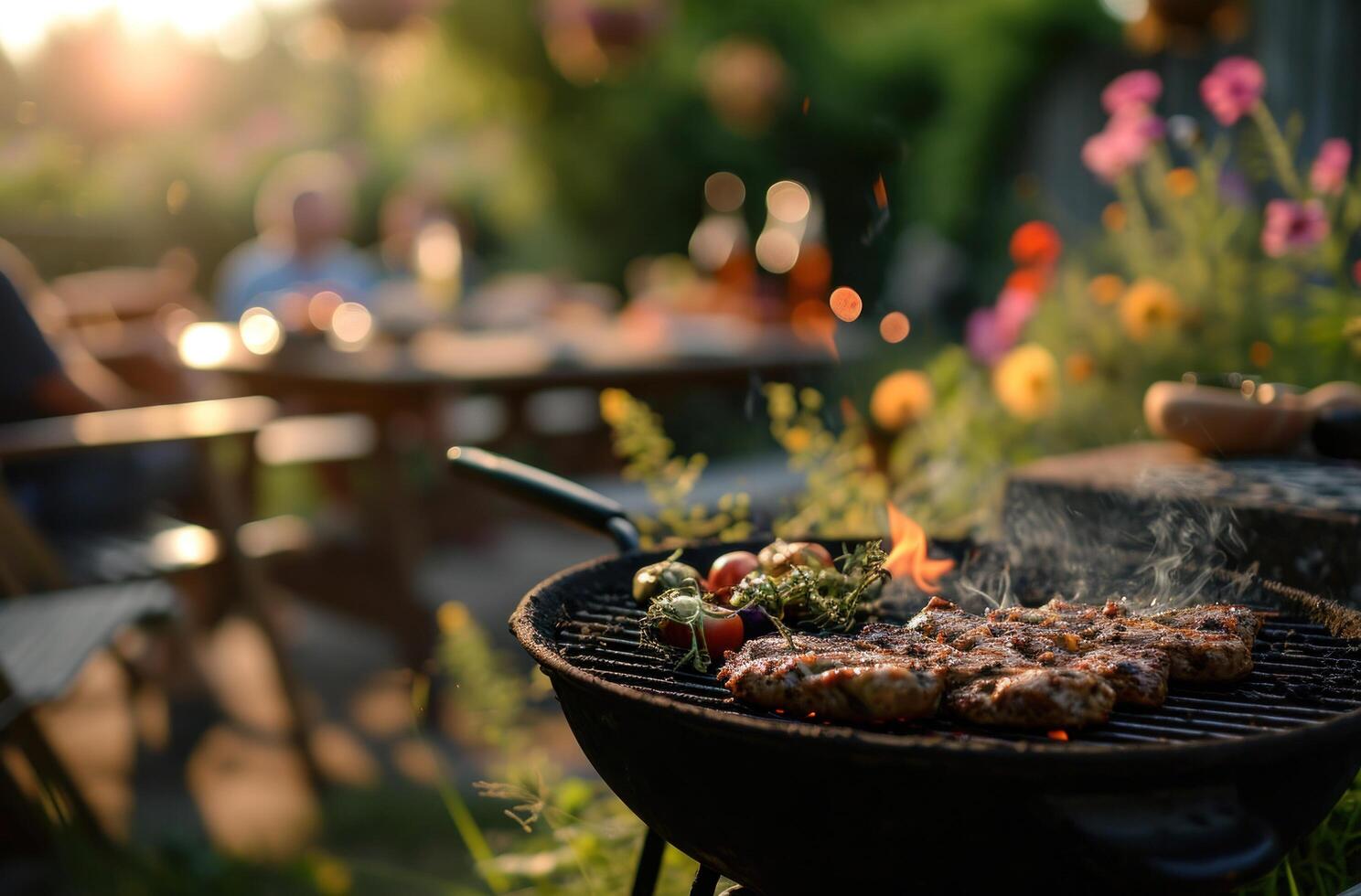 ai gerado uma churrasco grade com bifes foto