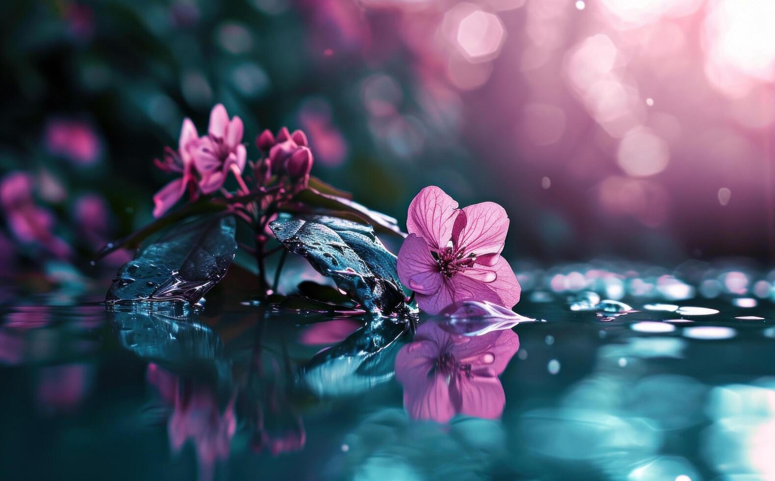 ai gerado a Rosa folha reflete dentro a água foto