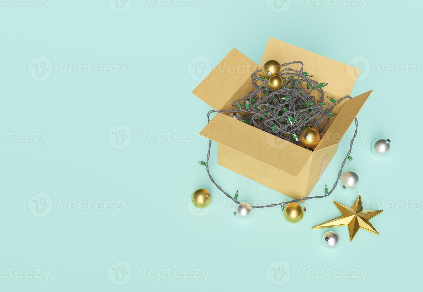 caixa aberta de decorações de natal foto