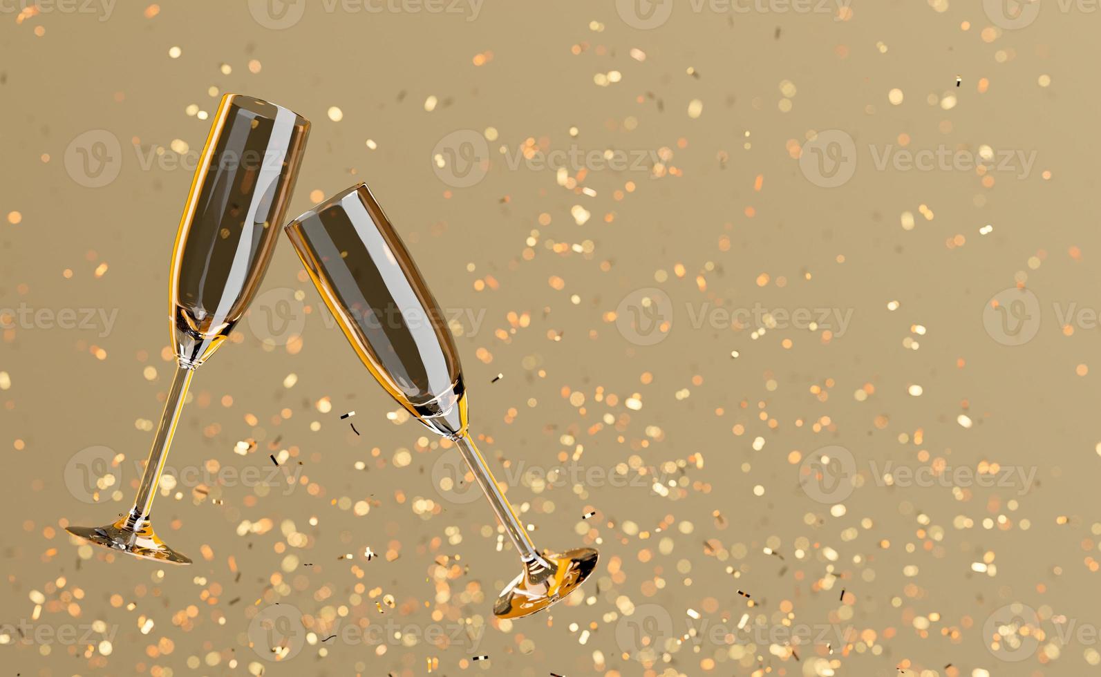 taças de champanhe flutuando com confete dourado foto