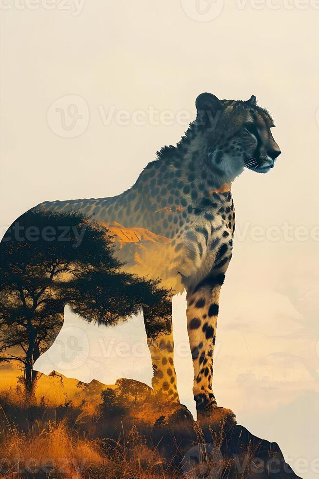 ai gerado cheio corpo lado silhueta do leopardo dentro selvagem vida. alta resolução. ai generativo foto