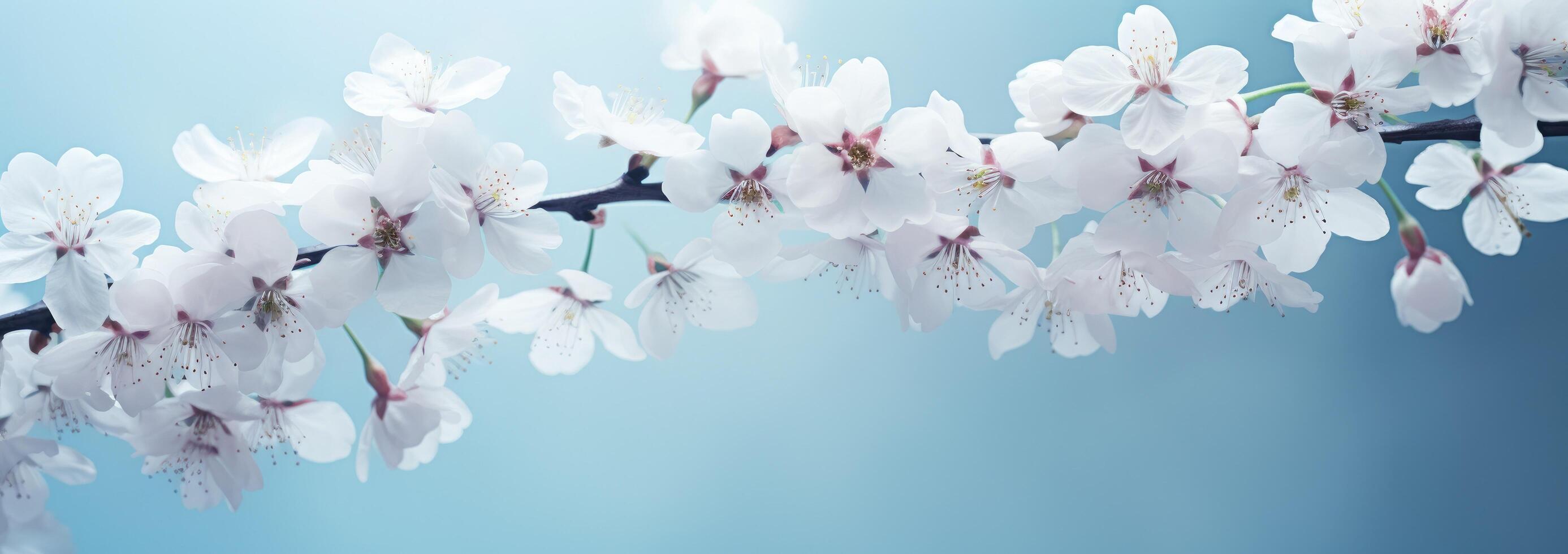 ai gerado uma cenário do flores com uma azul fundo foto