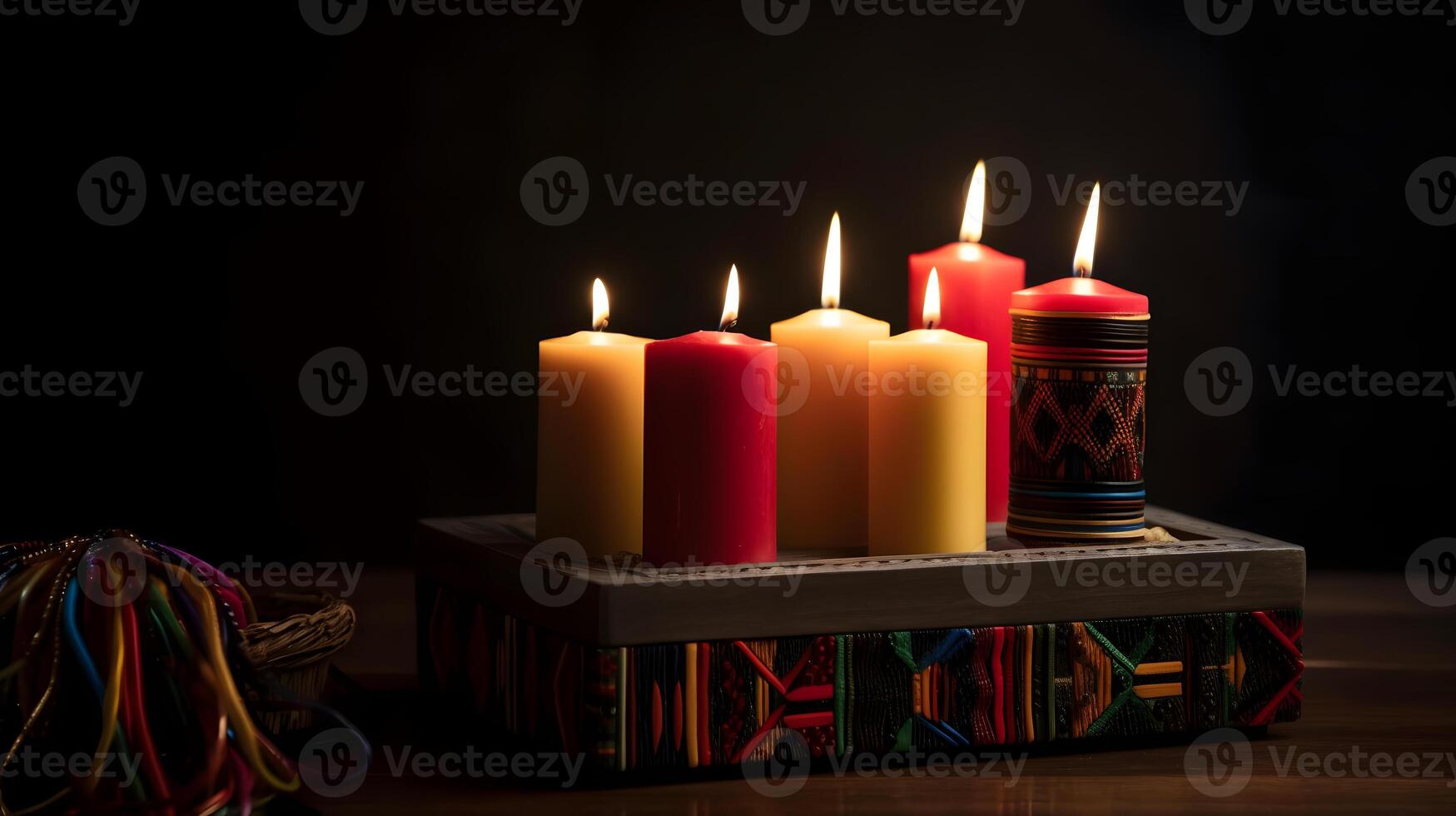 ai gerado kwanzaa feriado conceito com tradicional colorida velas, neural rede gerado fotorrealista imagem foto