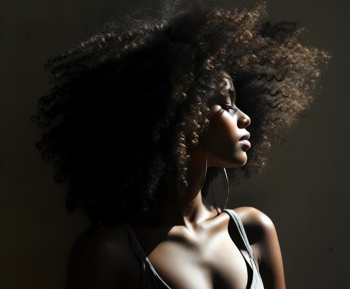 ai gerado afro beleza segredos para uma encaracolado e saudável Penteado foto