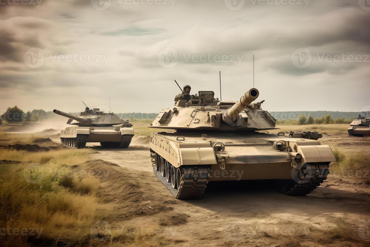 ai gerado ocidental tanques em ucraniano campos de batalha, neural rede gerado imagem foto