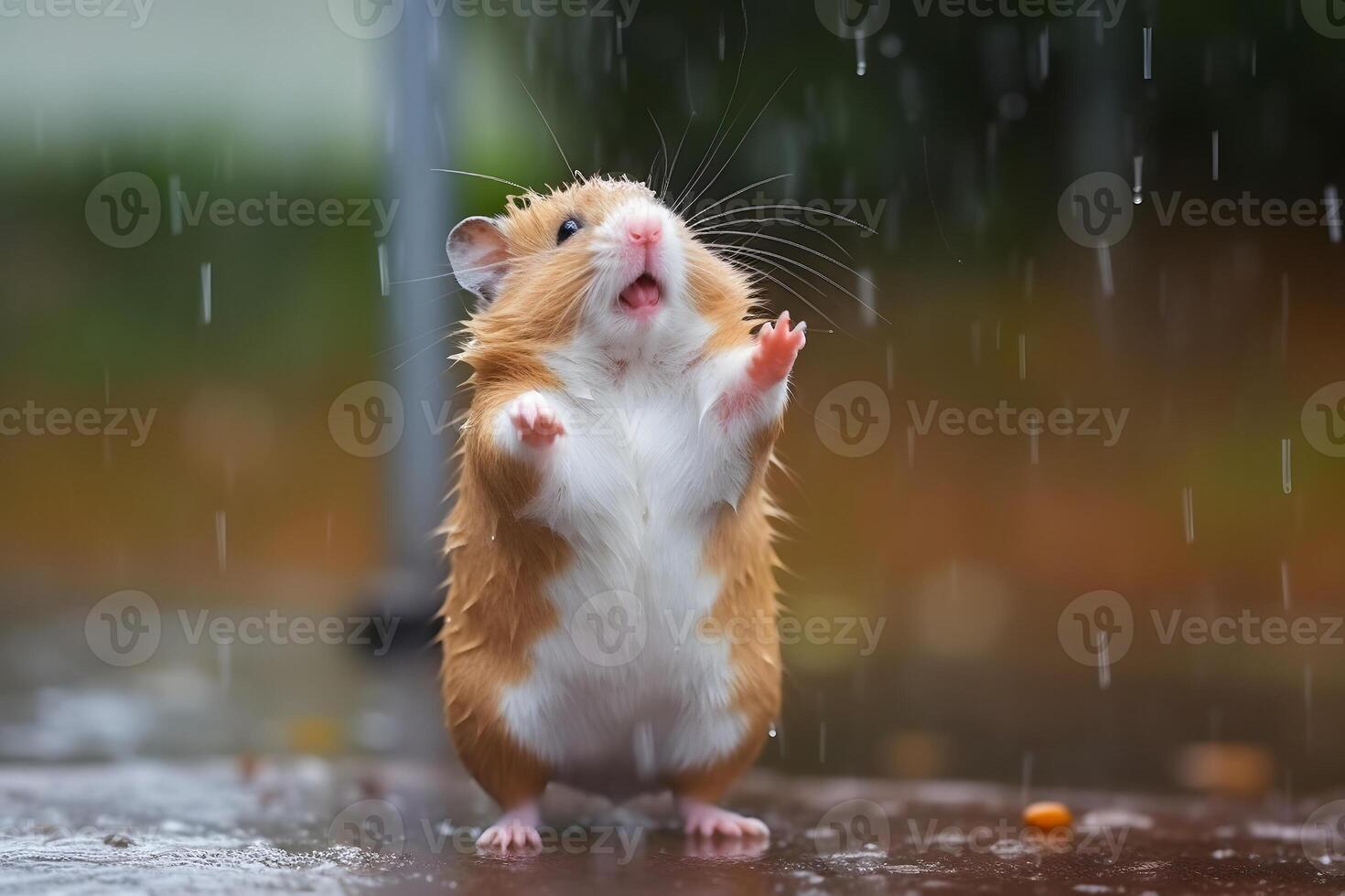 ai gerado hamster dançando dentro a chuva, neural rede gerado imagem foto