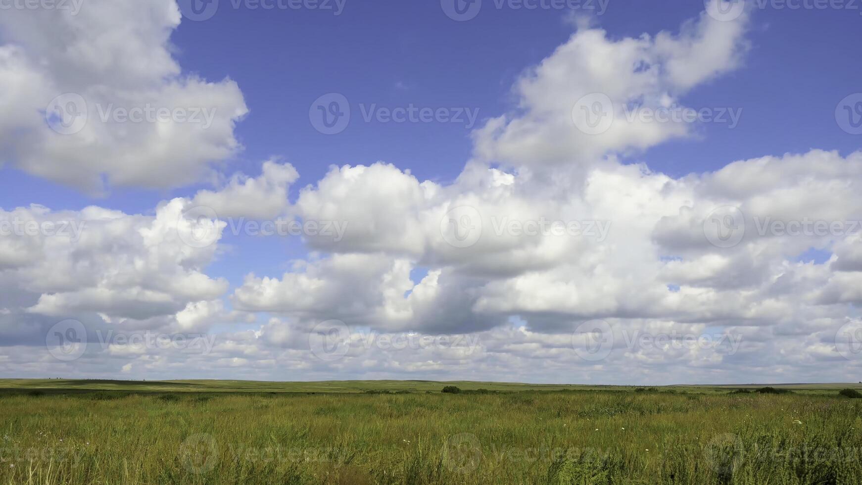 verde campo verão paisagem, espaço de tempo. nuvens e azul céu campo foto