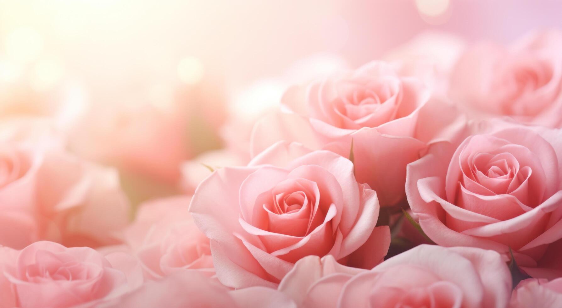 ai gerado Rosa rosas florescendo acima a tela em uma luz fundo foto