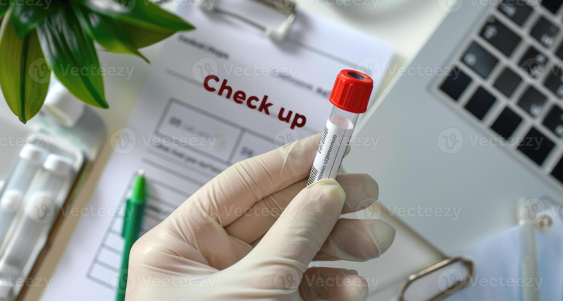 ai gerado médico segurando sangue tubo teste dentro a pesquisa laboratório. saúde para Verifica acima . generativo ai foto