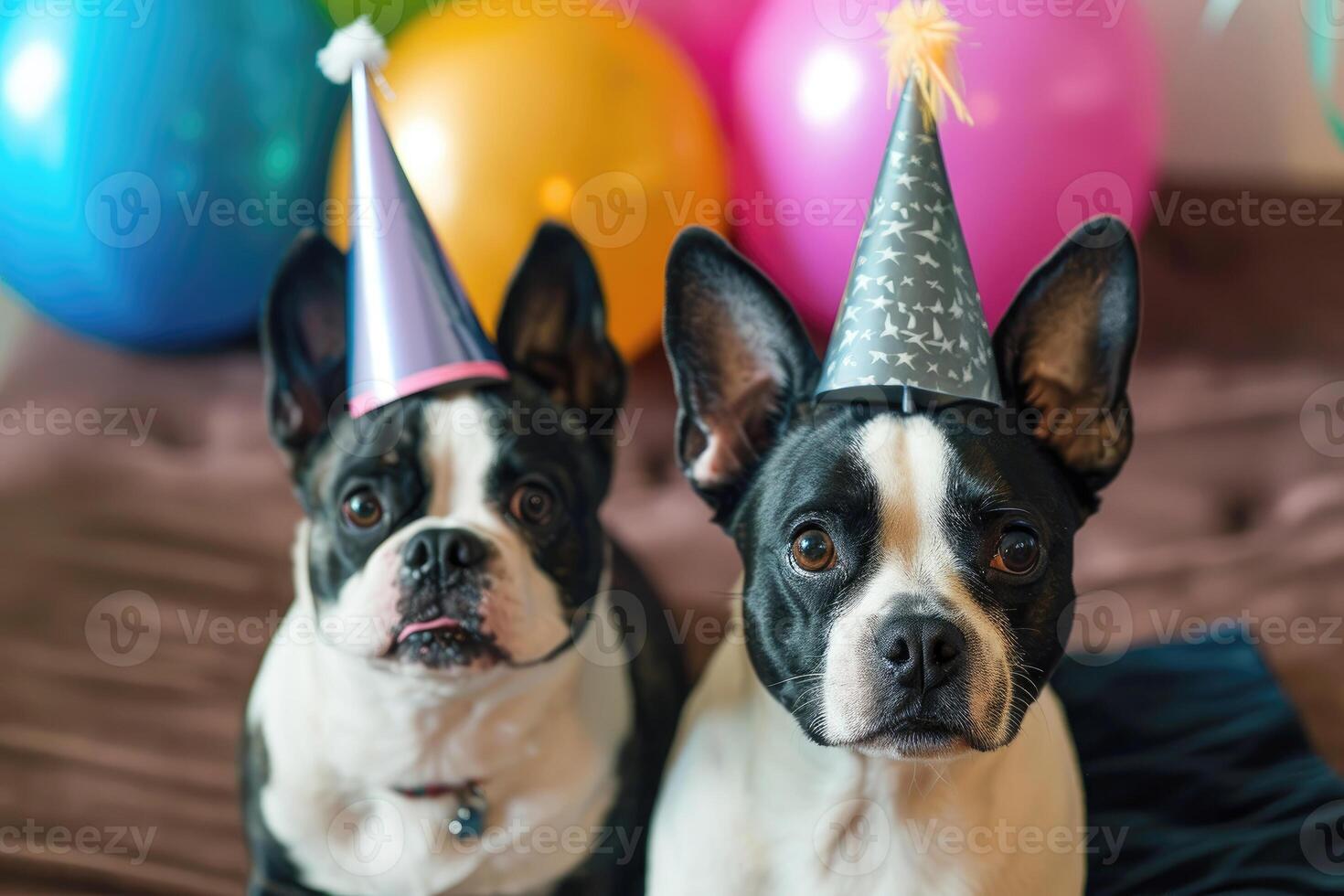 ai gerado francês touro cachorro vestindo uma papel festa chapéu . ai generativo foto