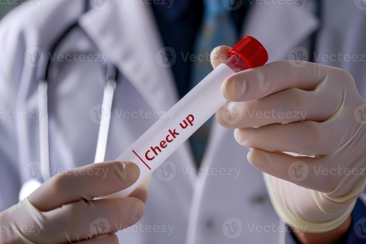 ai gerado médico segurando sangue tubo teste dentro a pesquisa laboratório. saúde para Verifica acima . generativo ai foto