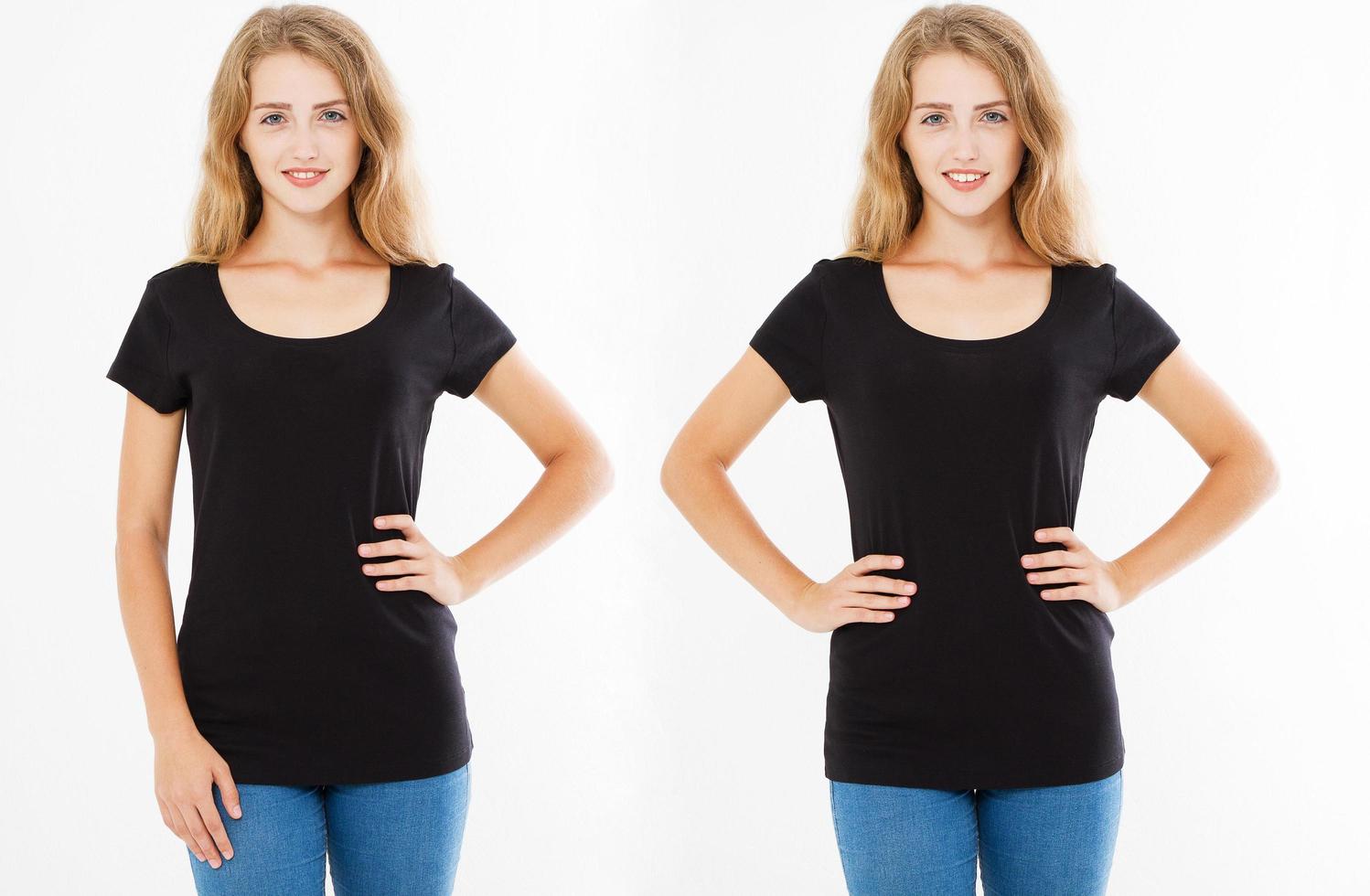 t-shirt para designer, duas mulheres com t-shirt isolada vista frontal, t-shirt feminina foto
