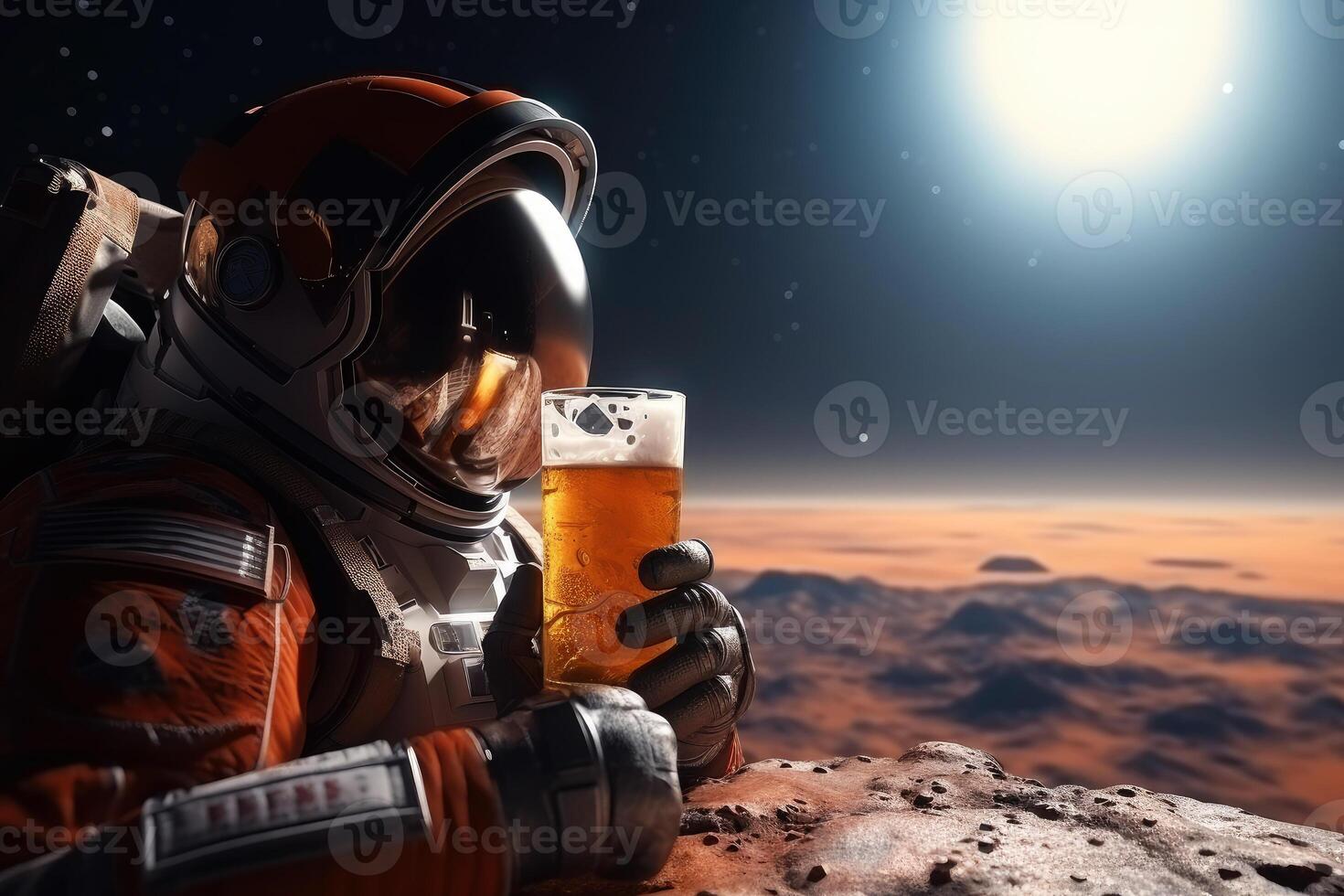 ai gerado astronauta sentado em a lua bebendo cerveja, generativo ai foto