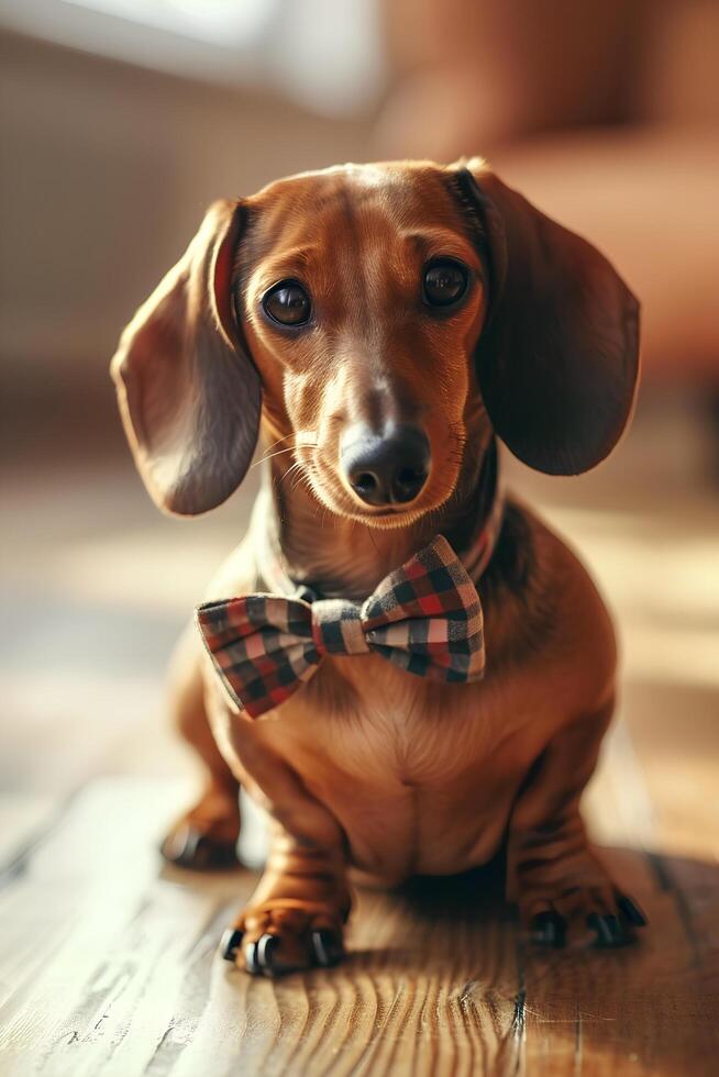 ai gerado elegante dachshund arco gravata elegância em quatro patas foto