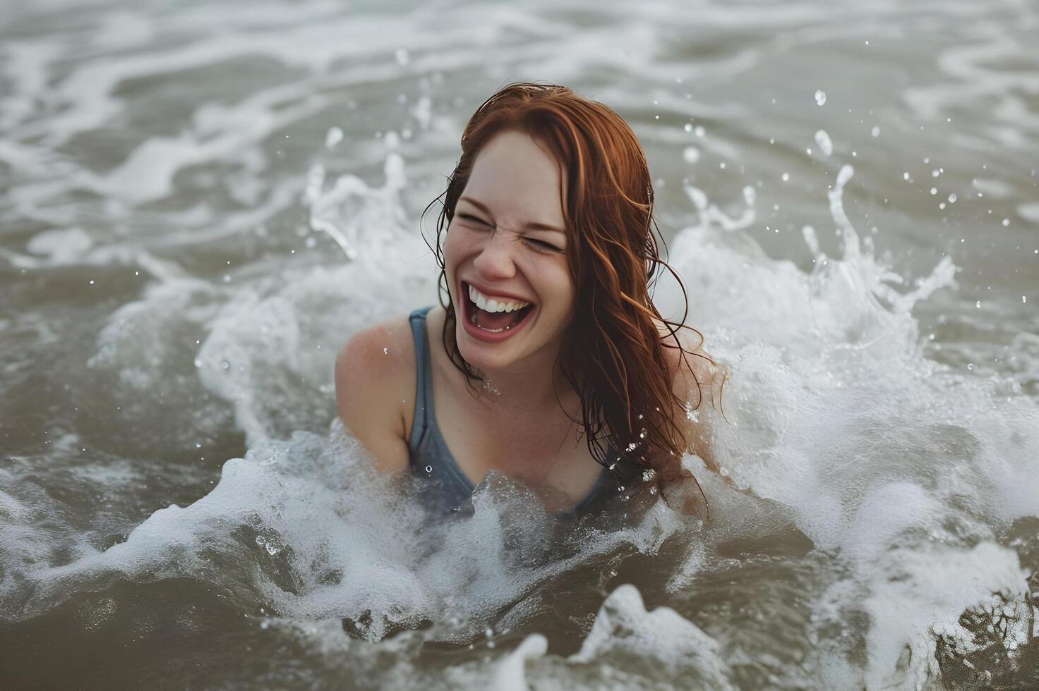 ai gerado costeiro felicidade mulher florescente de a beira-mar dentro uma viver e natureza bandeira foto