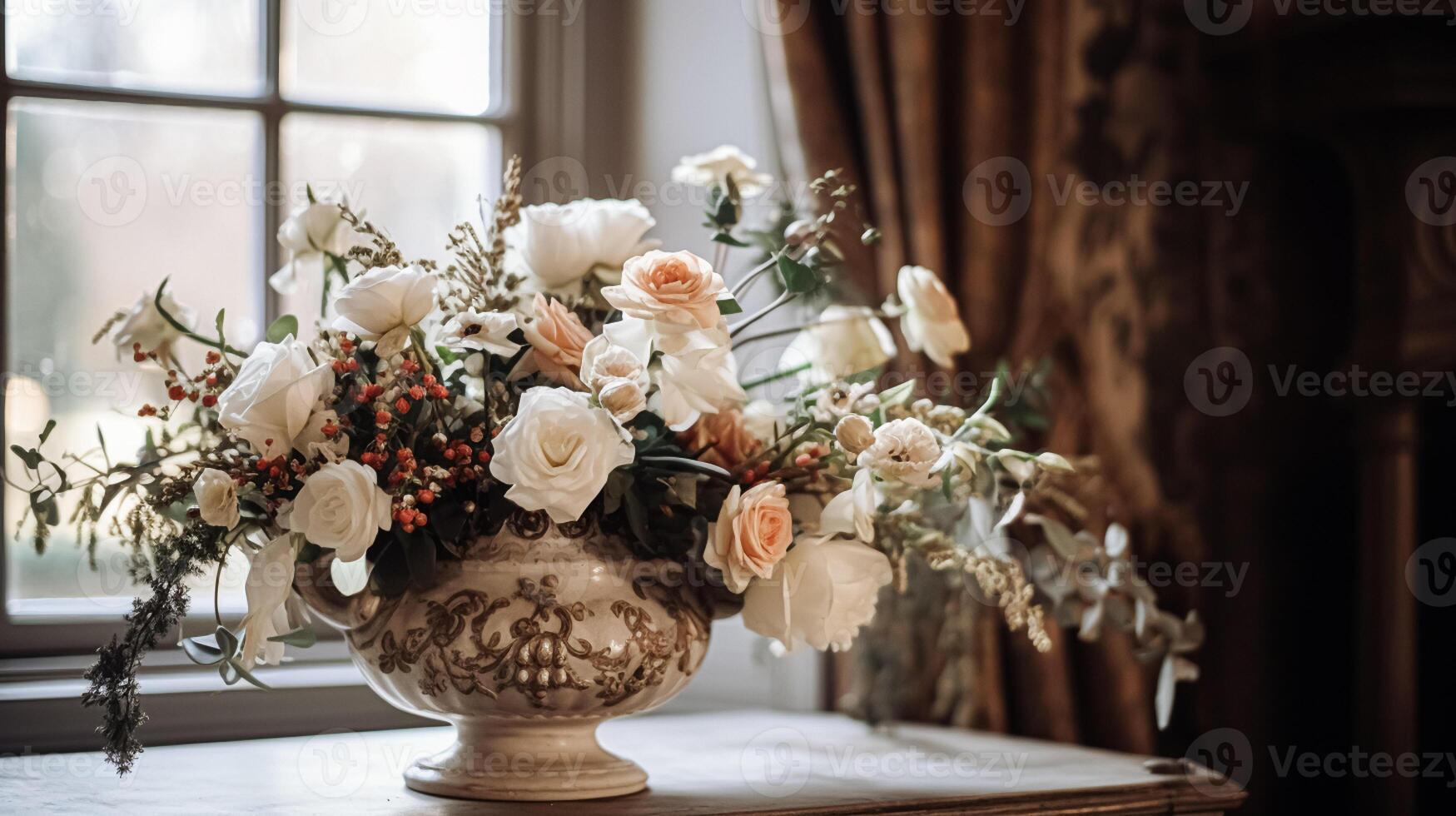 ai gerado floral arranjo com inverno, outono ou cedo Primavera botânico plantas e flores foto