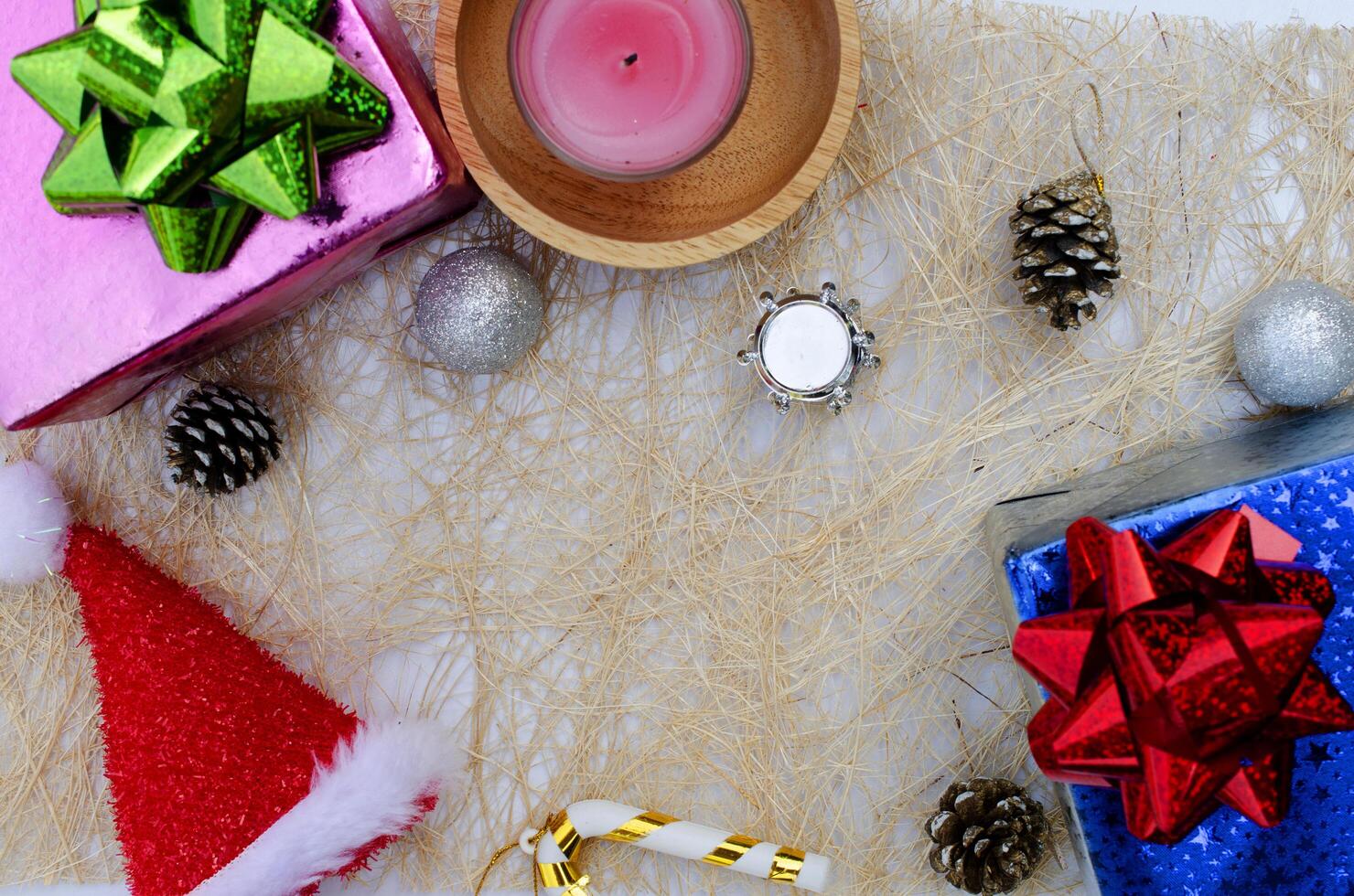 decoração de natal e fundos de caixa de presente com espaço para texto foto