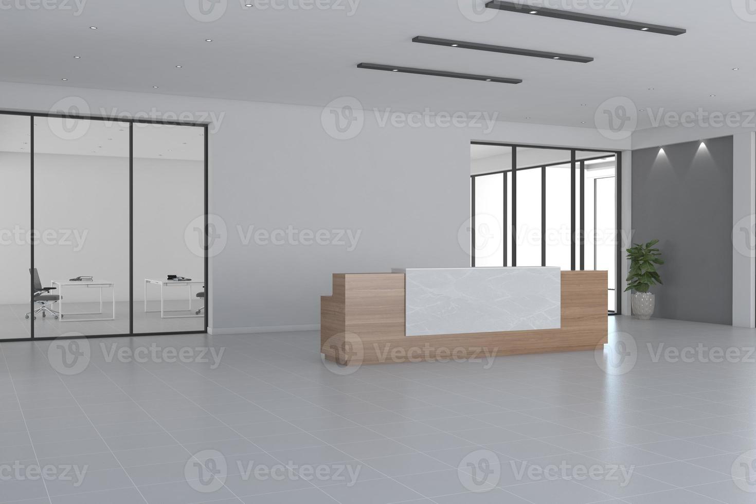 design de interiores de maquete de mesa de recepção de escritório foto