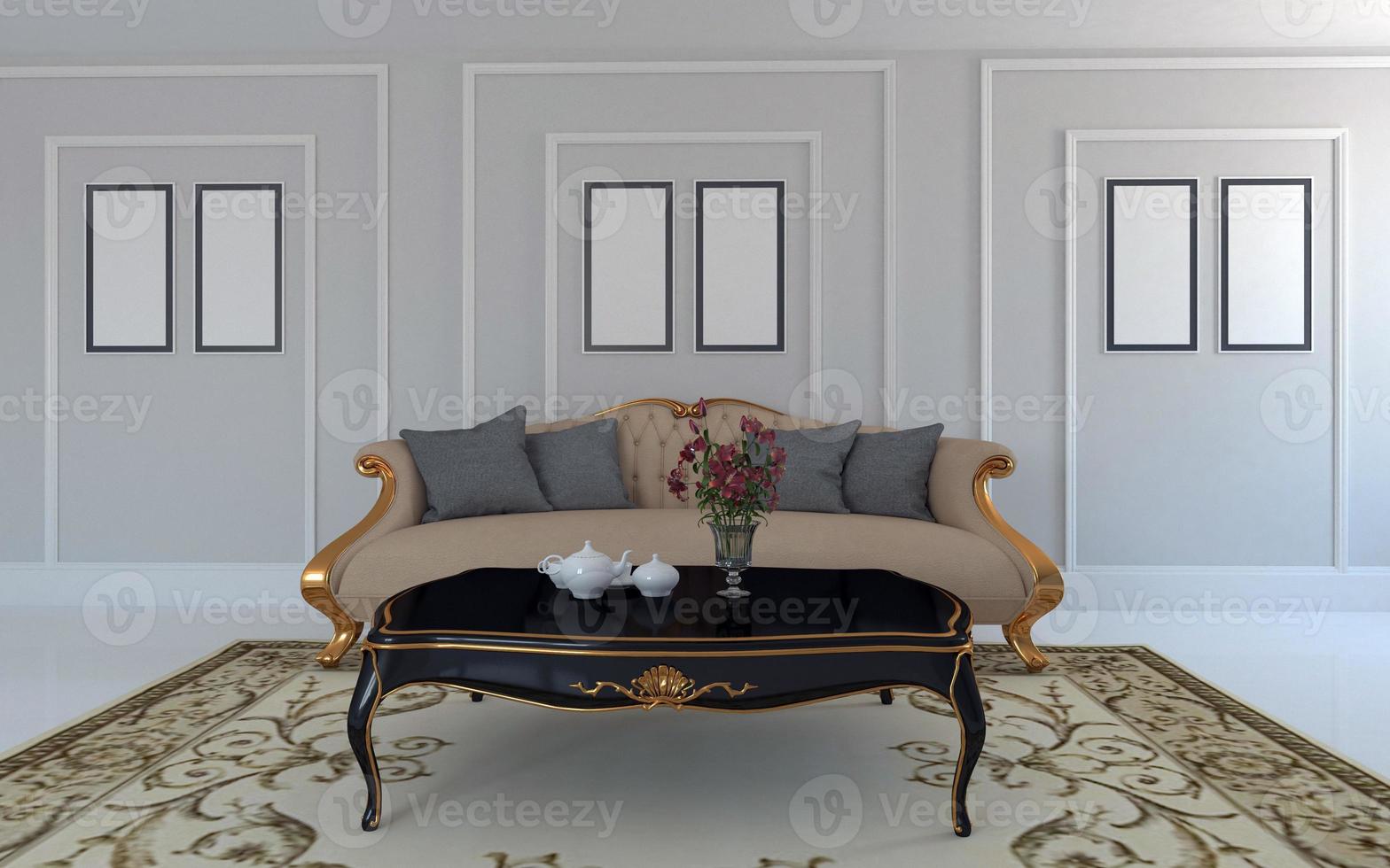 Maquete 3D realista do interior da sala de estar foto