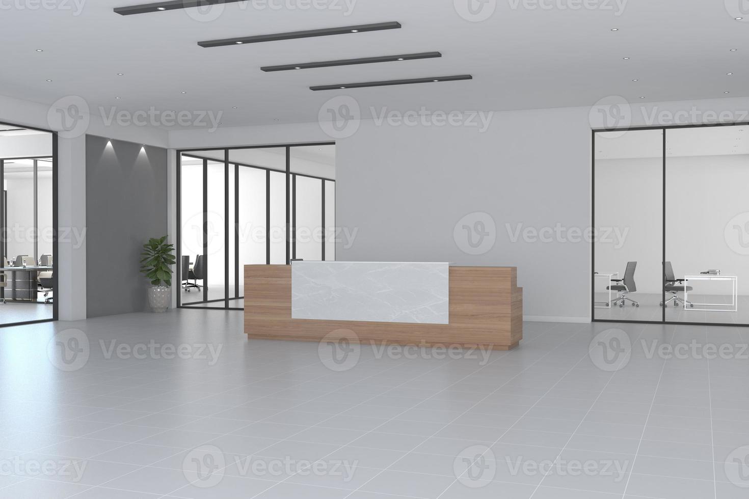 design de interiores de maquete de mesa de recepção de escritório foto