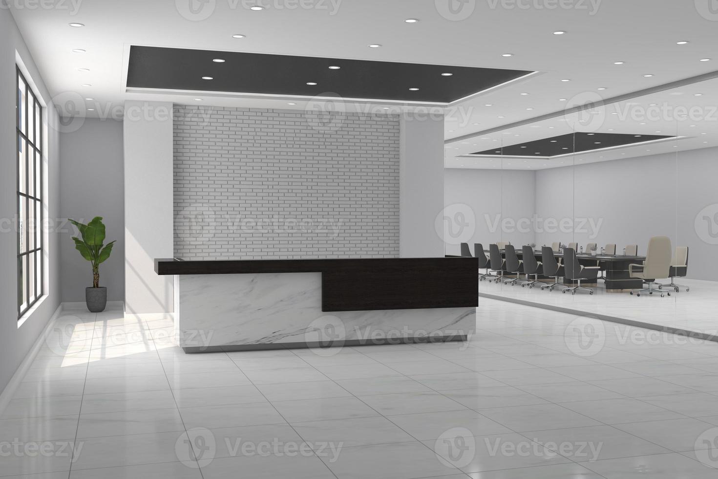 design de interiores de maquete de mesa de recepção de escritório foto