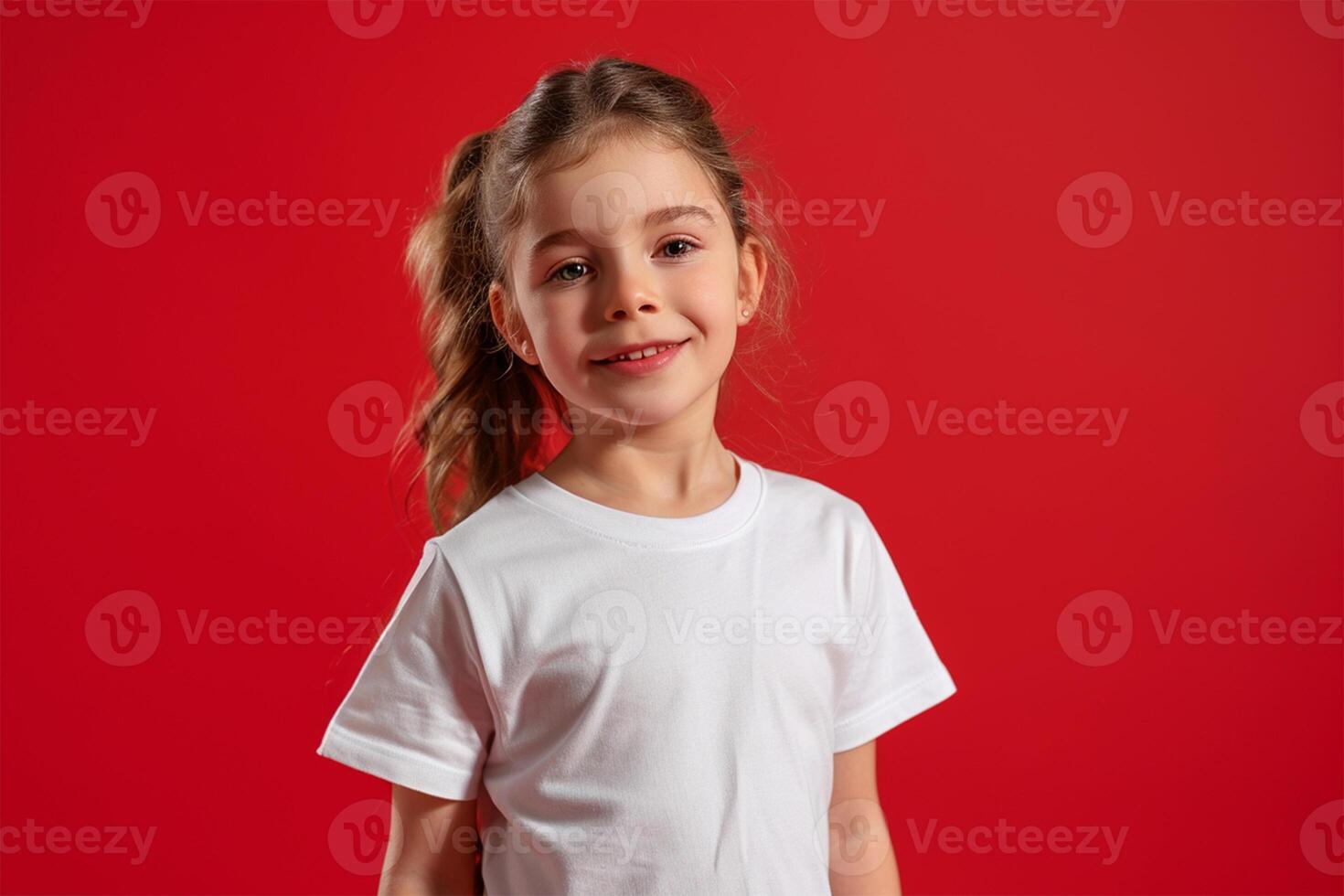 ai gerado menina vestindo Bella tela de pintura branco camisa brincar foto