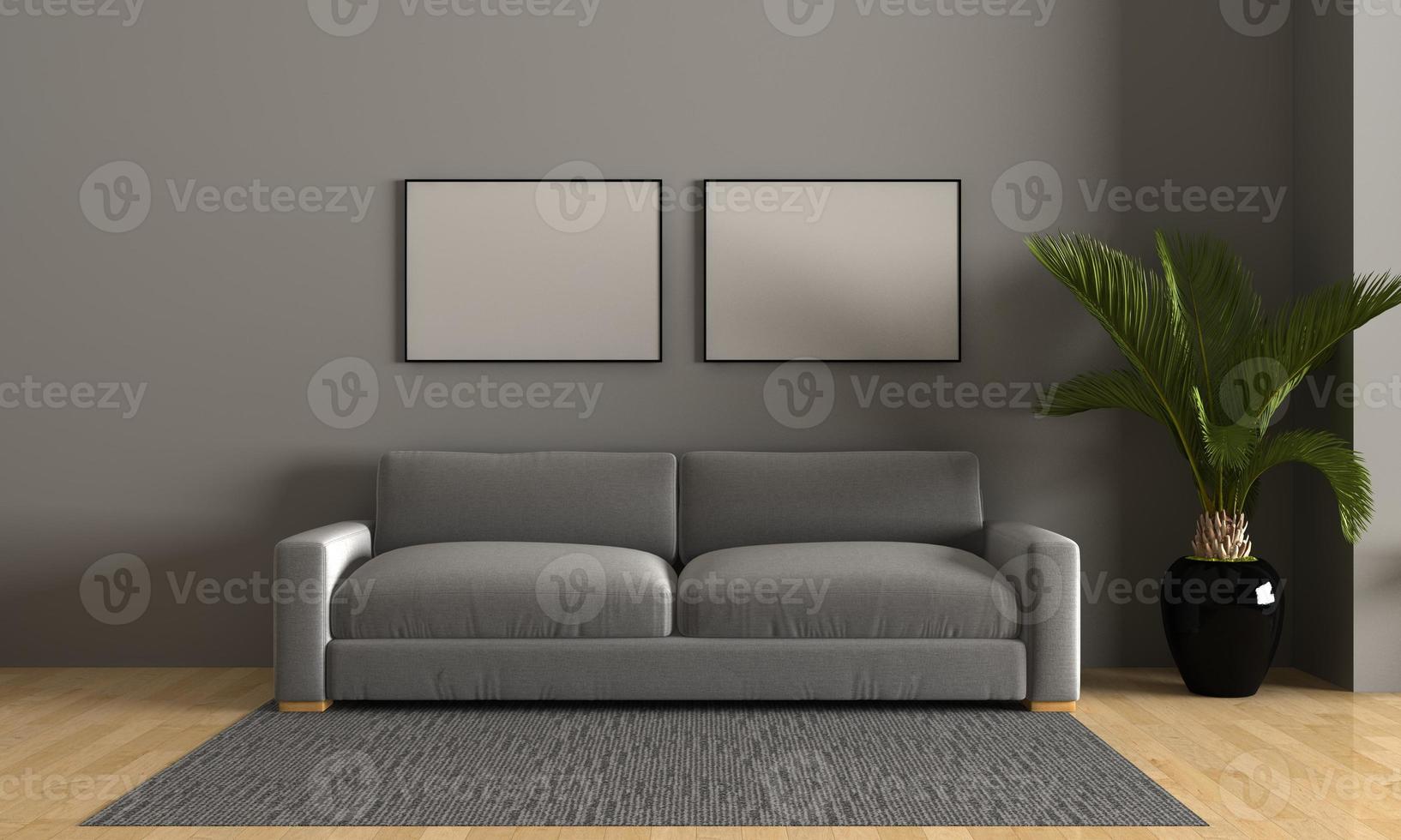 Estrutura da sala de estar moderna renderizada 3D com sofá - sofá e mesa foto