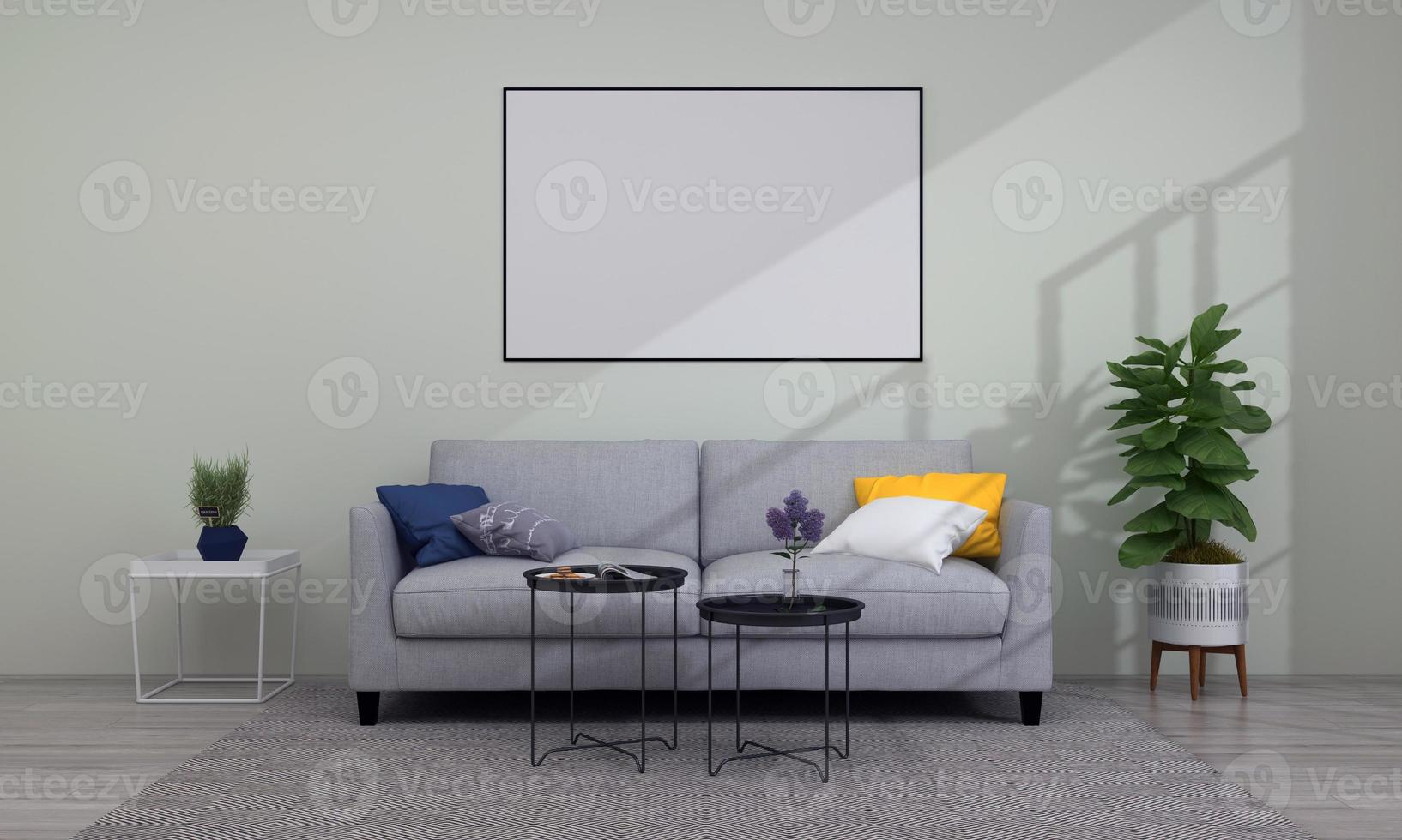 Estrutura da sala de estar moderna renderizada 3D com sofá - sofá e mesa foto