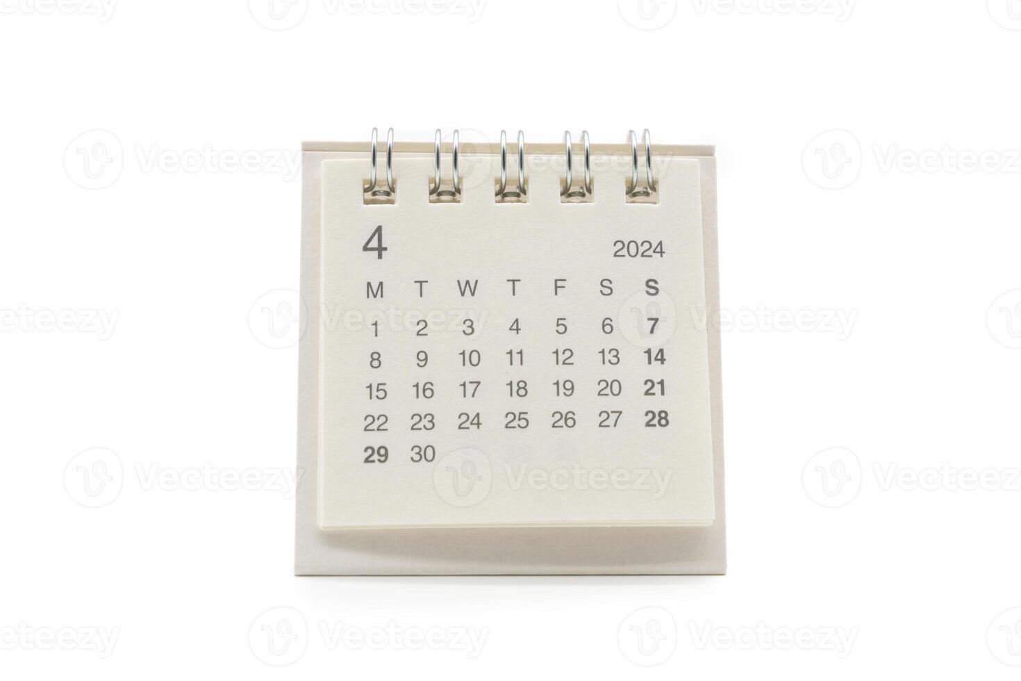 simples escrivaninha calendário para abril 2024 isolado em branco fundo. calendário conceito com cópia de espaço. foto