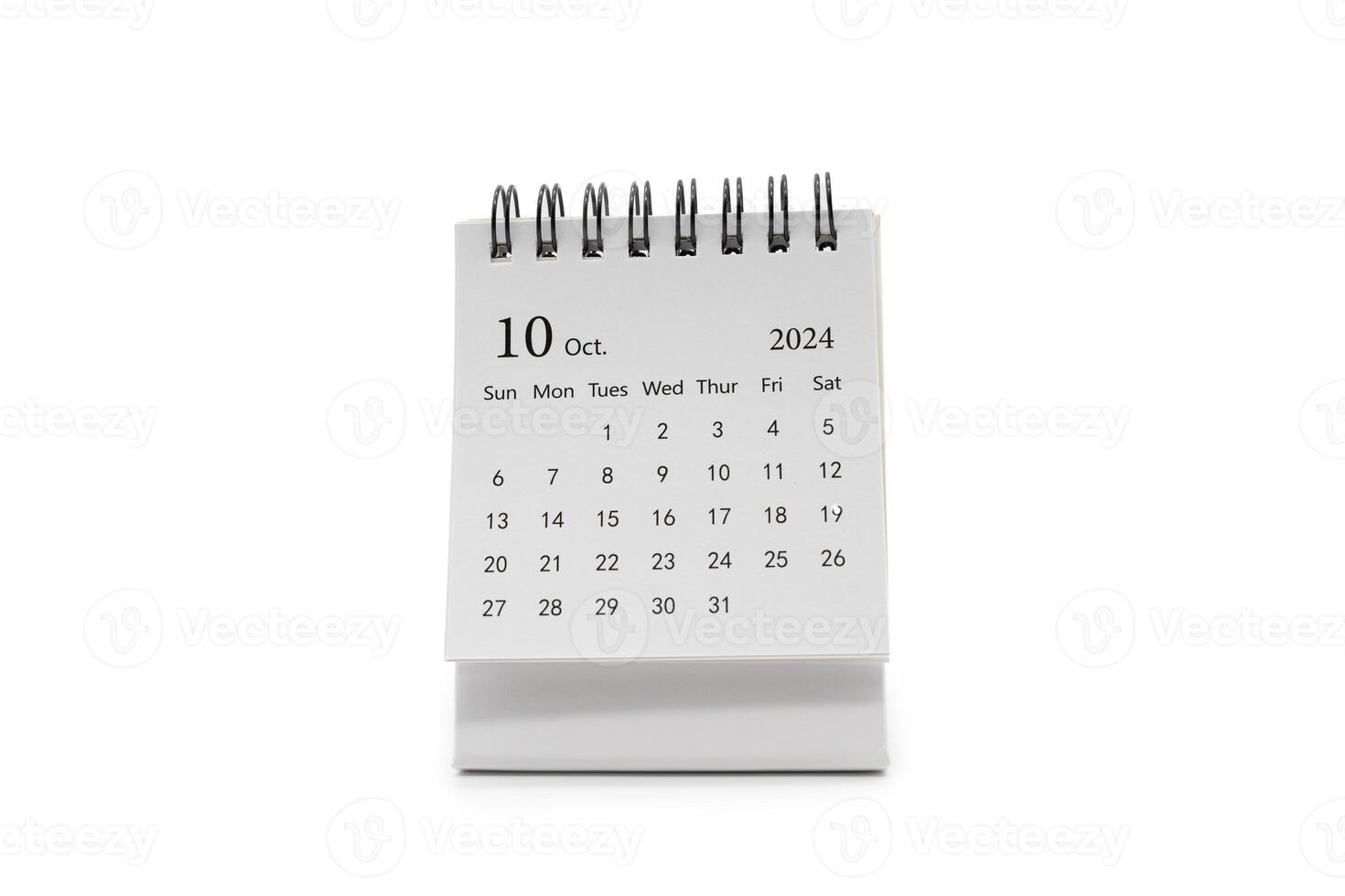 simples escrivaninha calendário para Outubro 2024 isolado em branco fundo. calendário conceito com cópia de espaço. foto