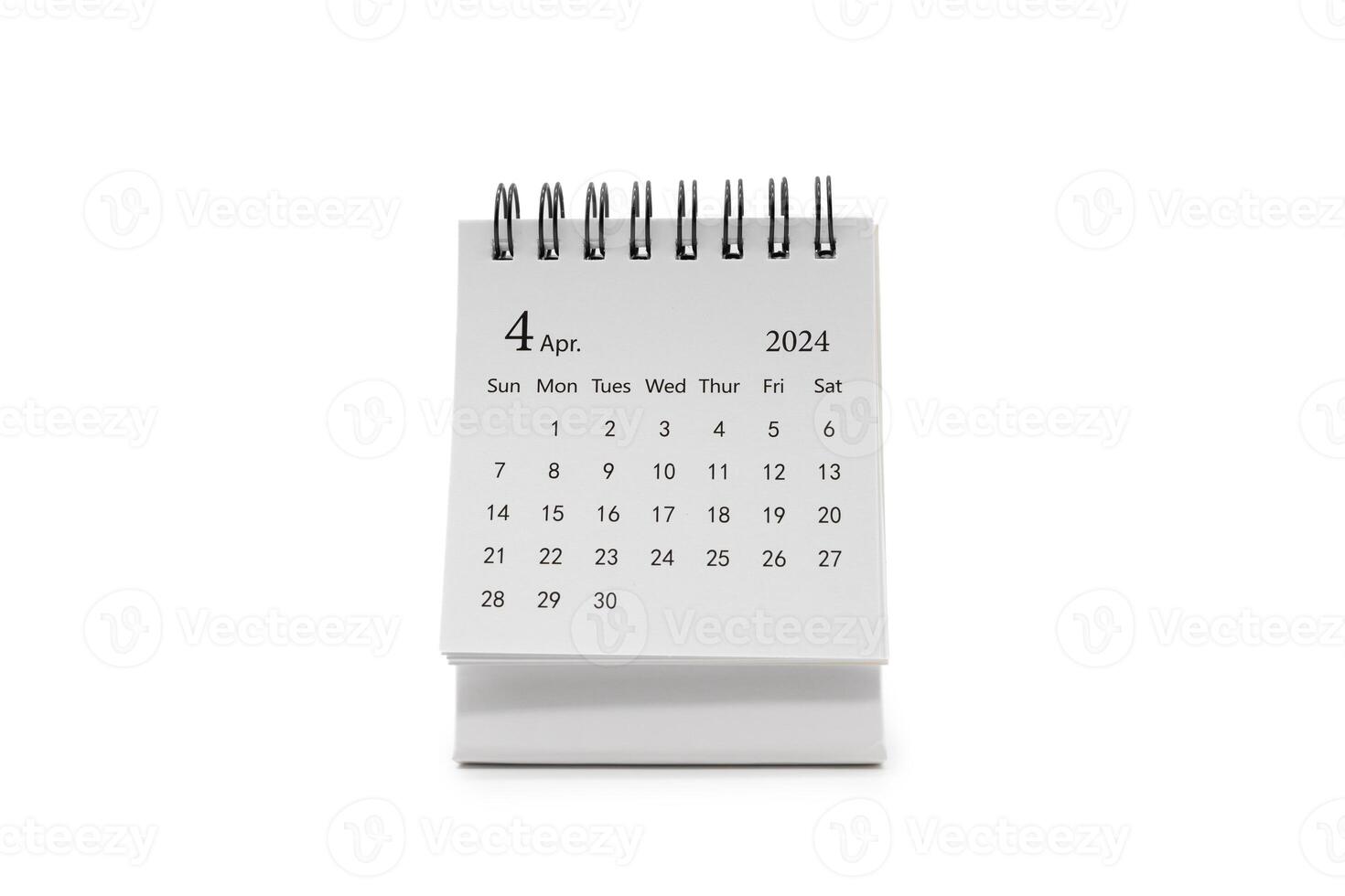 simples escrivaninha calendário para abril 2024 isolado em branco fundo. calendário conceito com cópia de espaço. foto