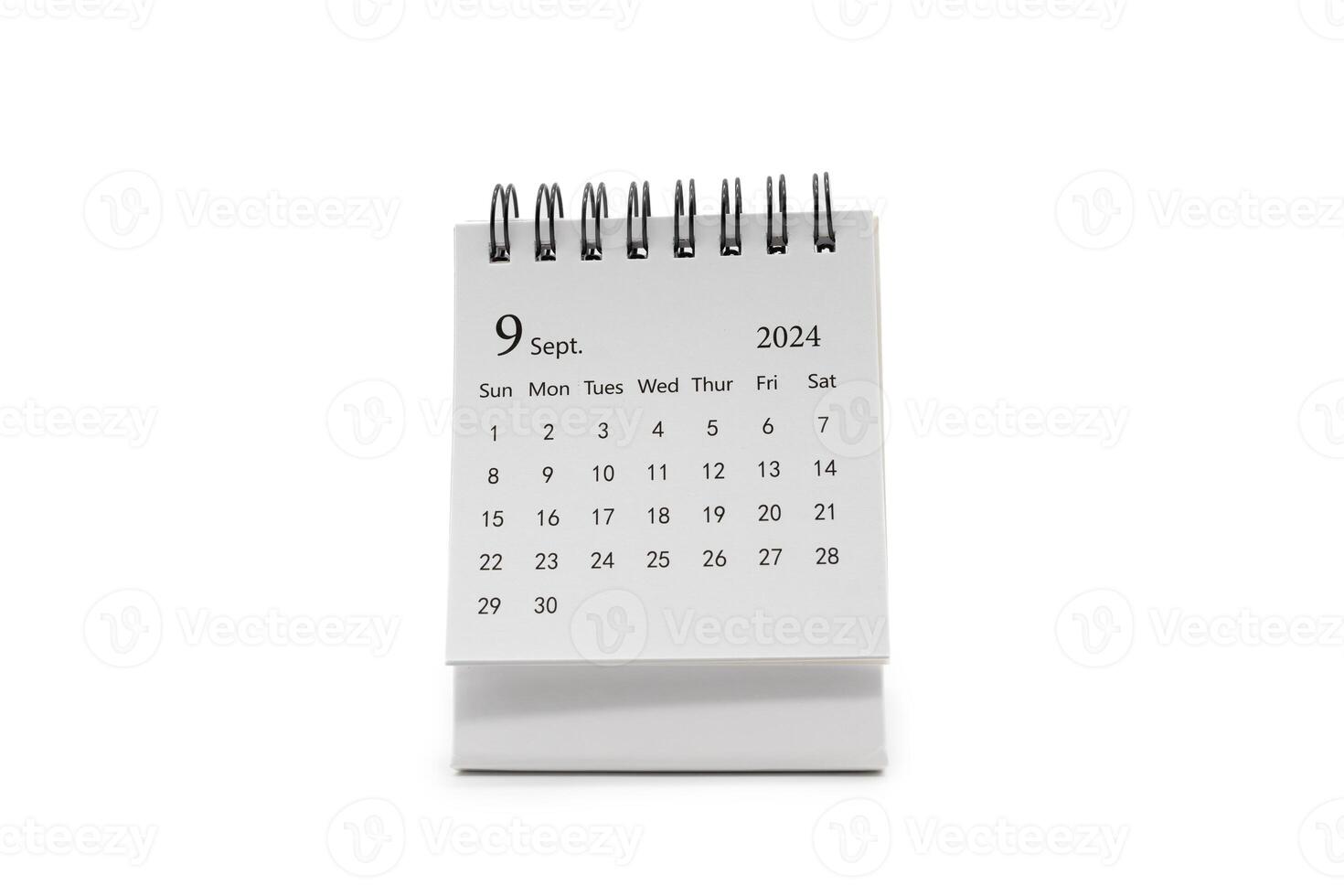 simples escrivaninha calendário para setembro 2024 isolado em branco fundo. calendário conceito com cópia de espaço. foto