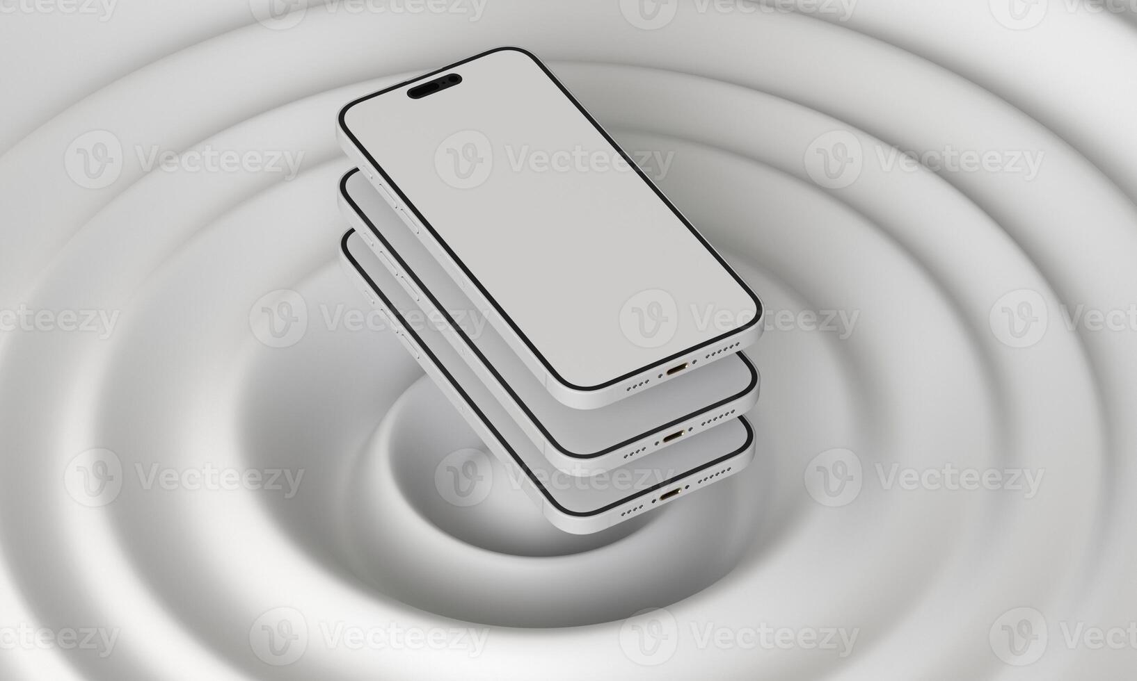 Smartphone brincar branco tela. Móvel telefone vetor isolado em branco fundo. telefone diferente ângulos Visualizações. vetor ilustração foto