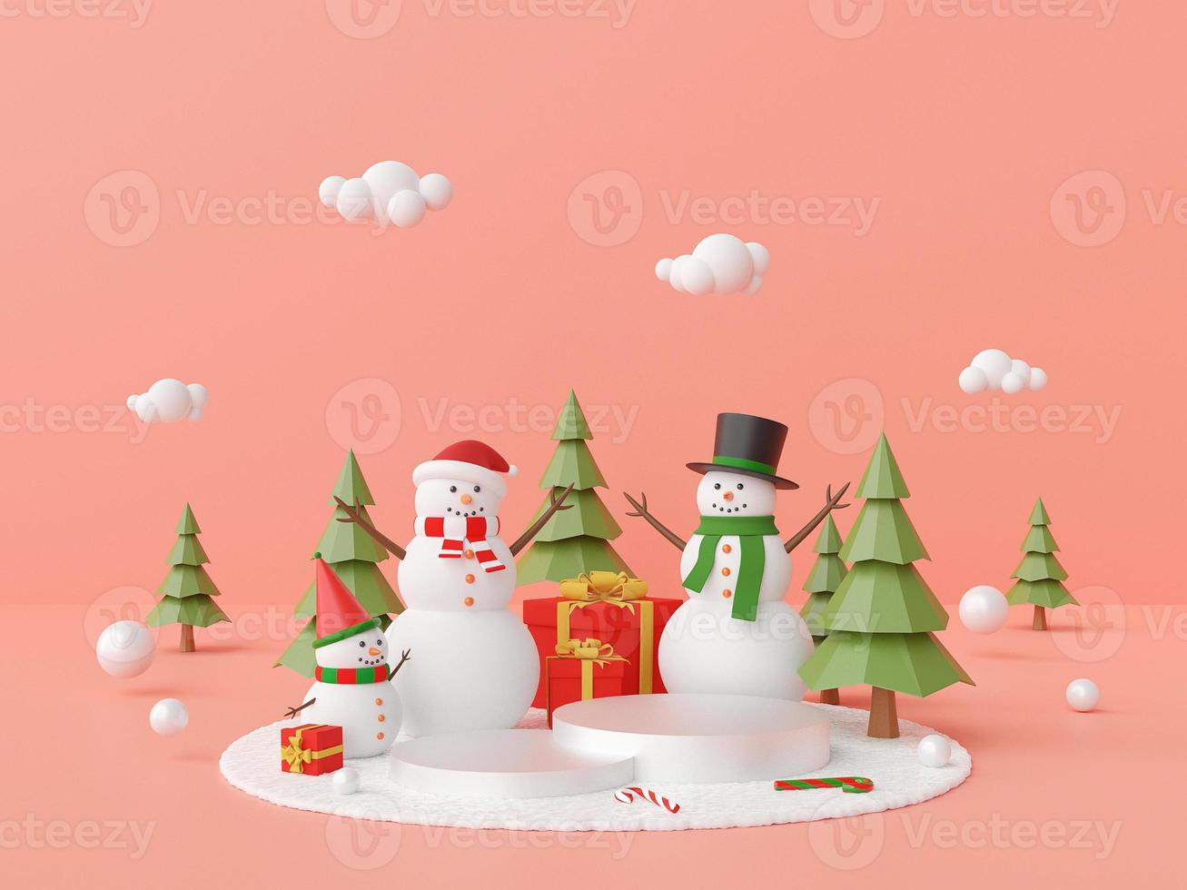 pódio de natal com boneco de neve e presente de natal foto