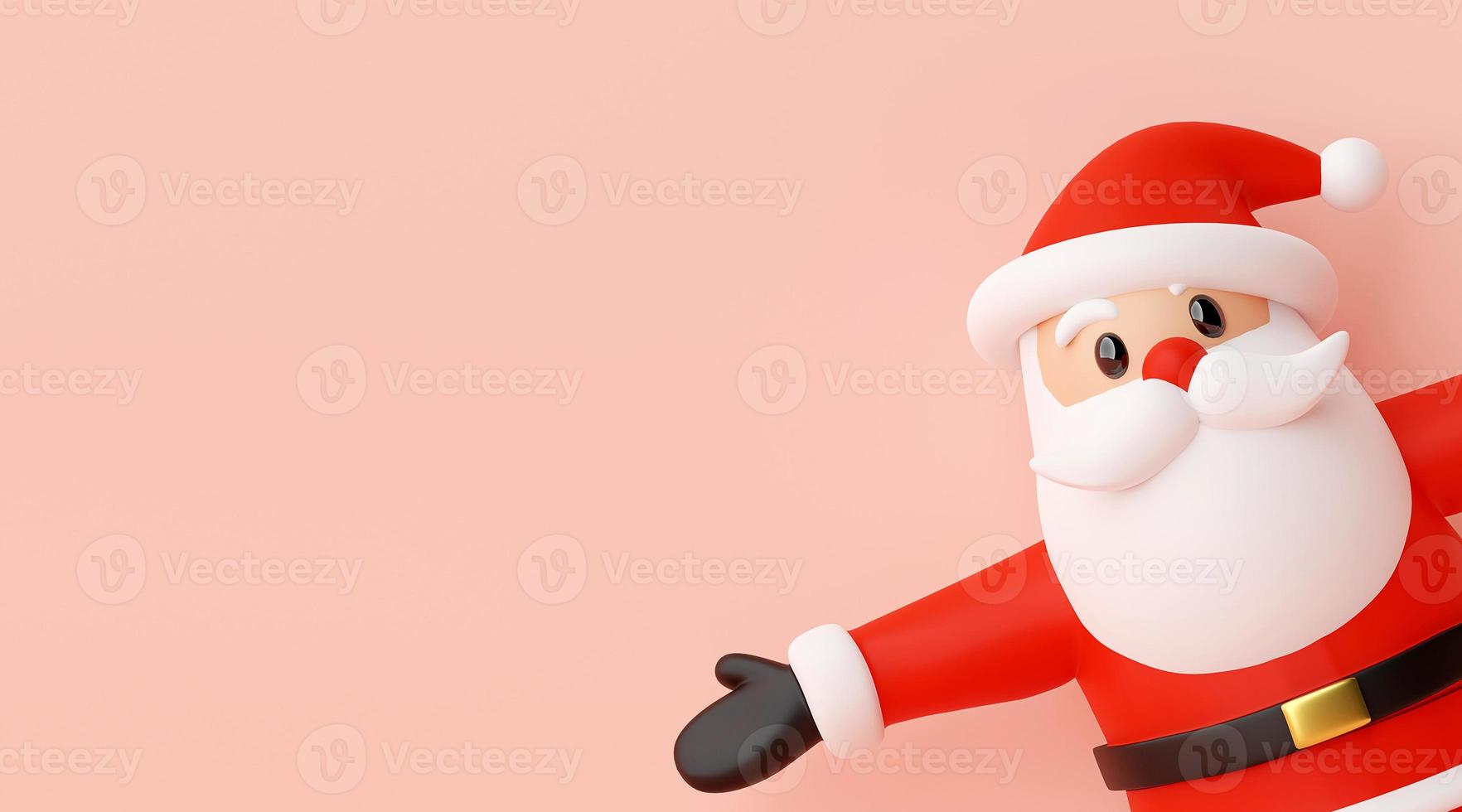 Feliz Natal e Feliz Ano Novo, banner de Natal do Papai Noel em um fundo rosa com espaço de cópia, renderização em 3D foto