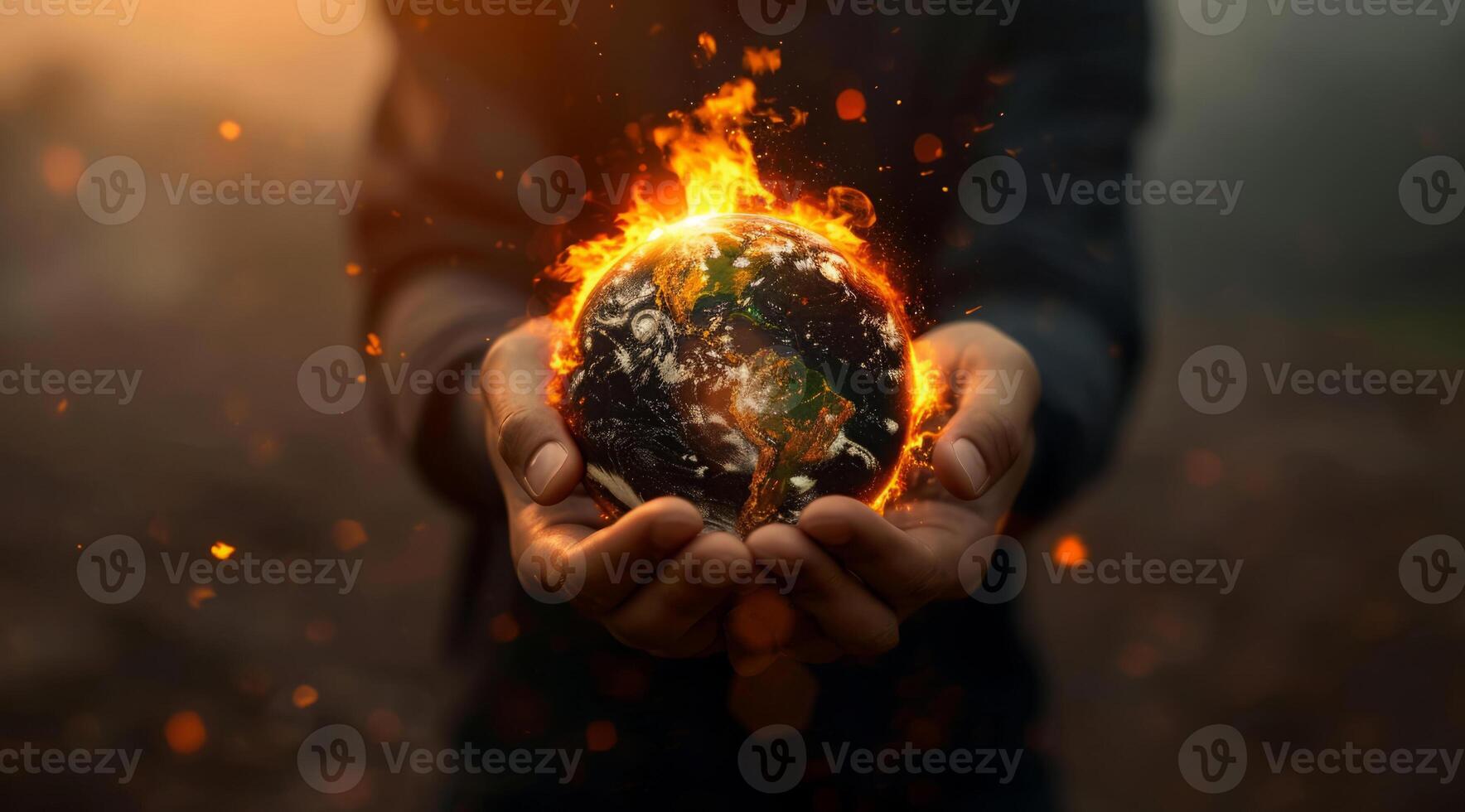 ai gerado queimando globo, uma conceito do clima mudar, global aquecimento e incêndios florestais enfurecido em terra foto