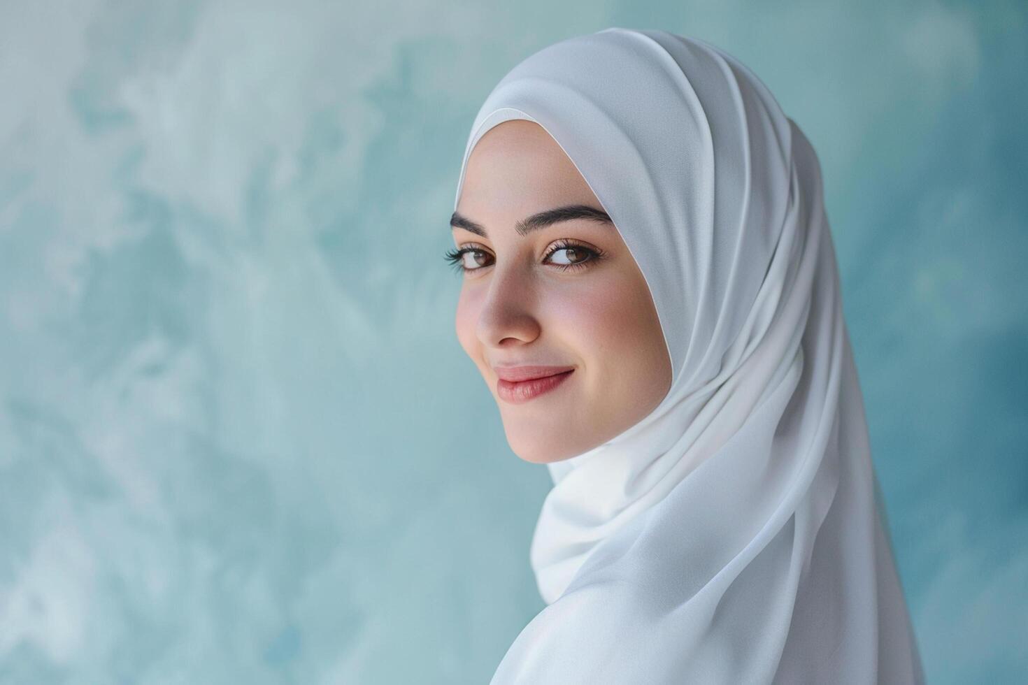 ai gerado lindo árabe muçulmano mulher vestindo branco hijab com generativo ai foto